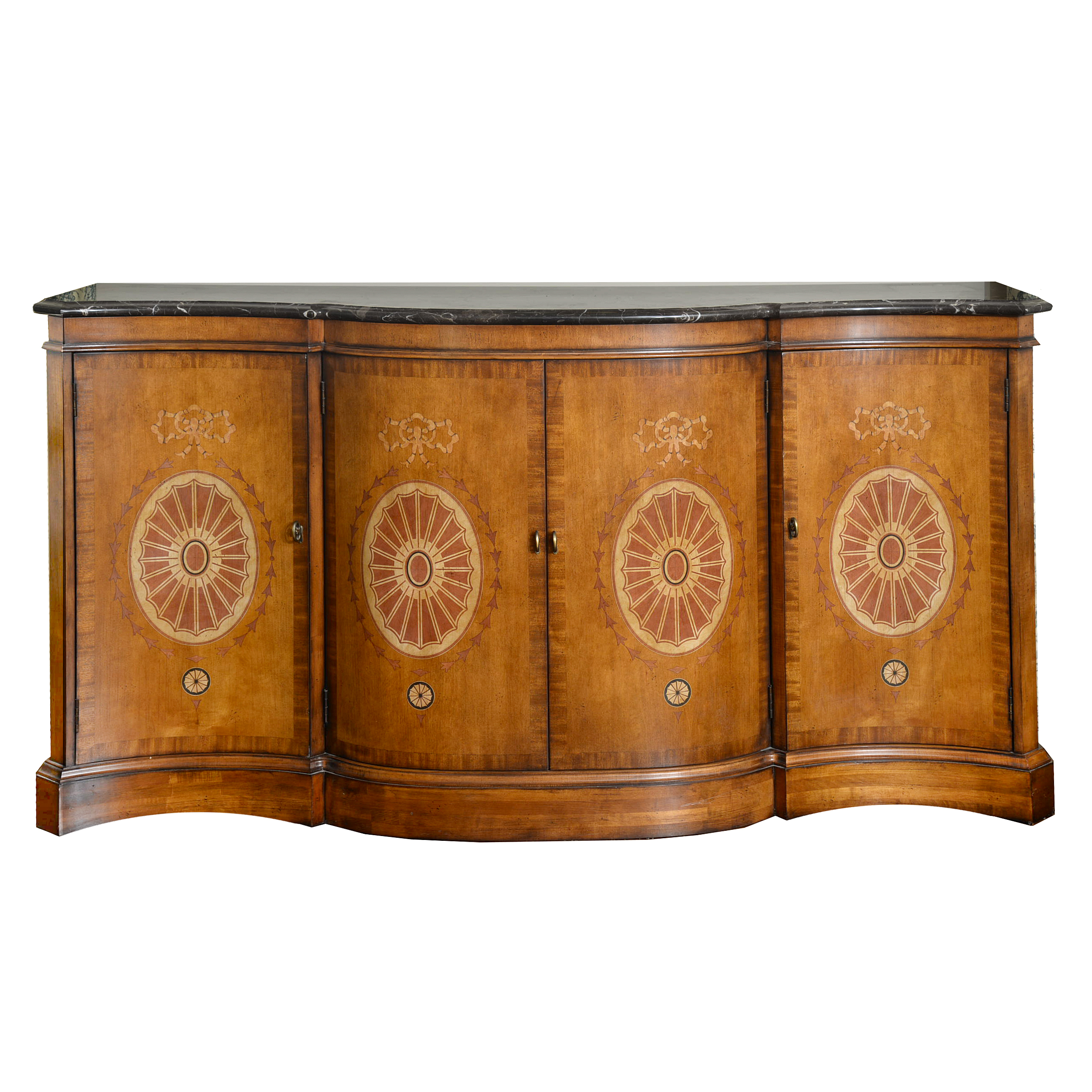 Century Furniture Mahogany-Stained and Marquetry-Inlaid Marble Top Sideboard