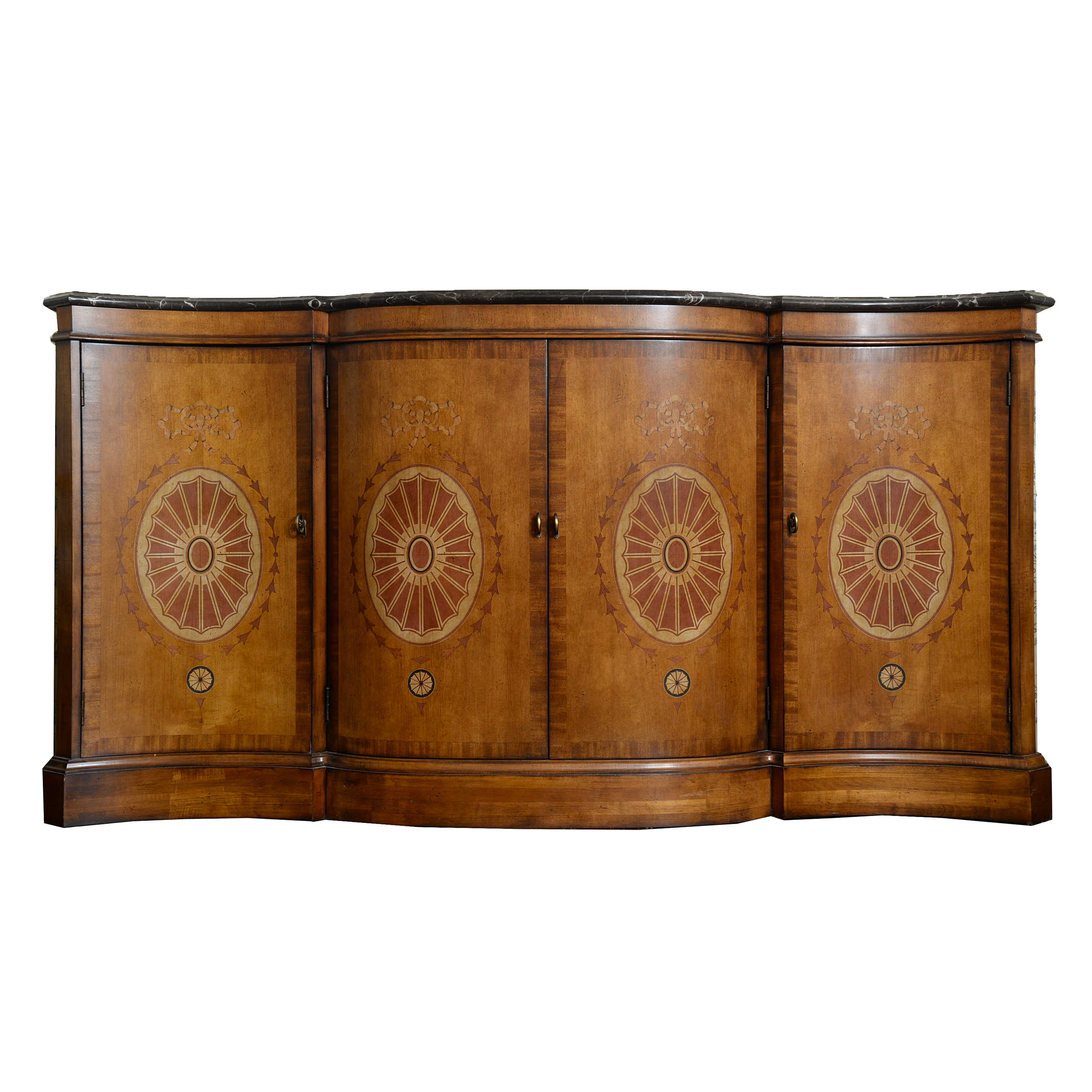 Century Furniture Mahogany-Stained and Marquetry-Inlaid Marble Top Sideboard