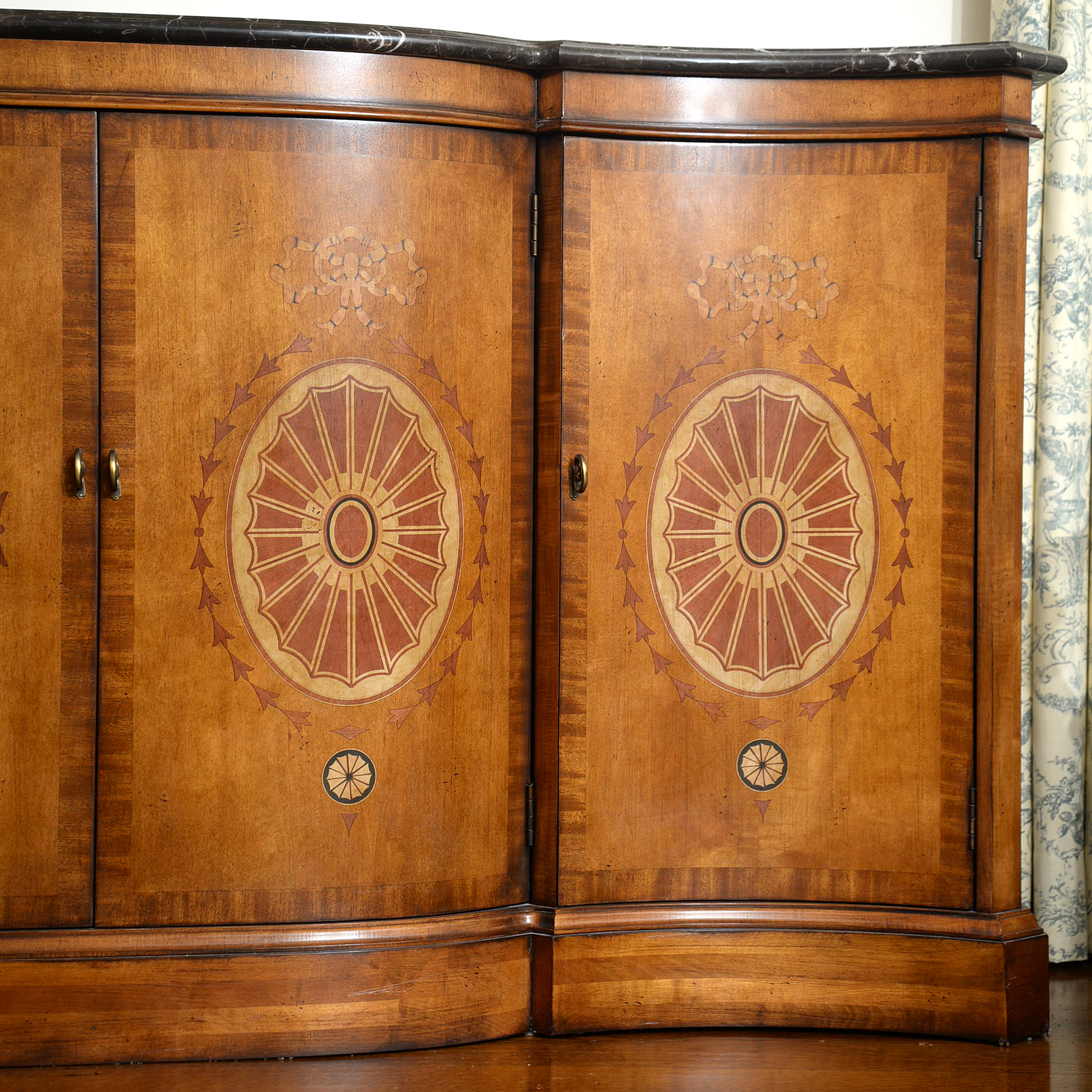 Century Furniture Mahogany-Stained and Marquetry-Inlaid Marble Top Sideboard