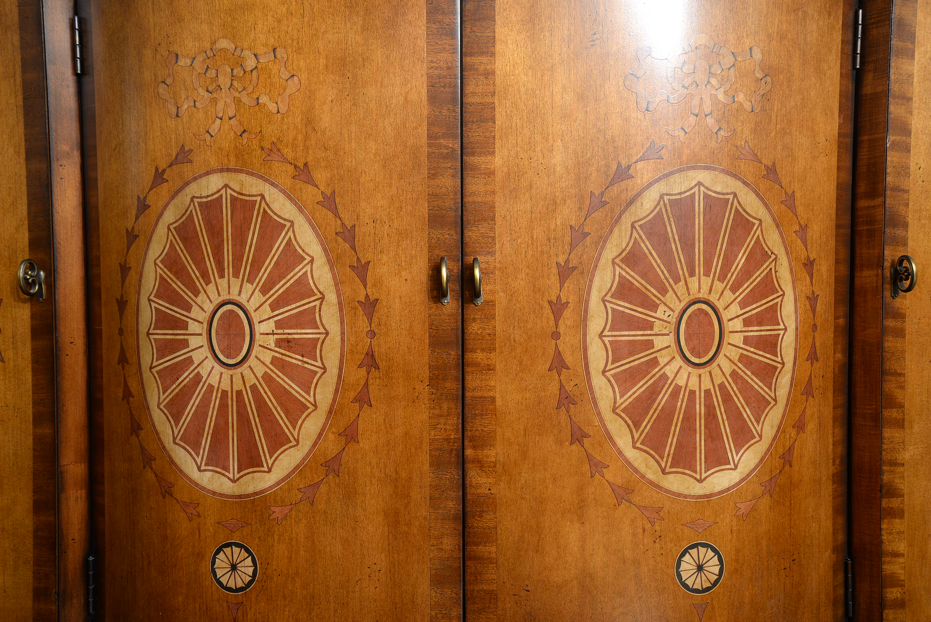 Century Furniture Mahogany-Stained and Marquetry-Inlaid Marble Top Sideboard
