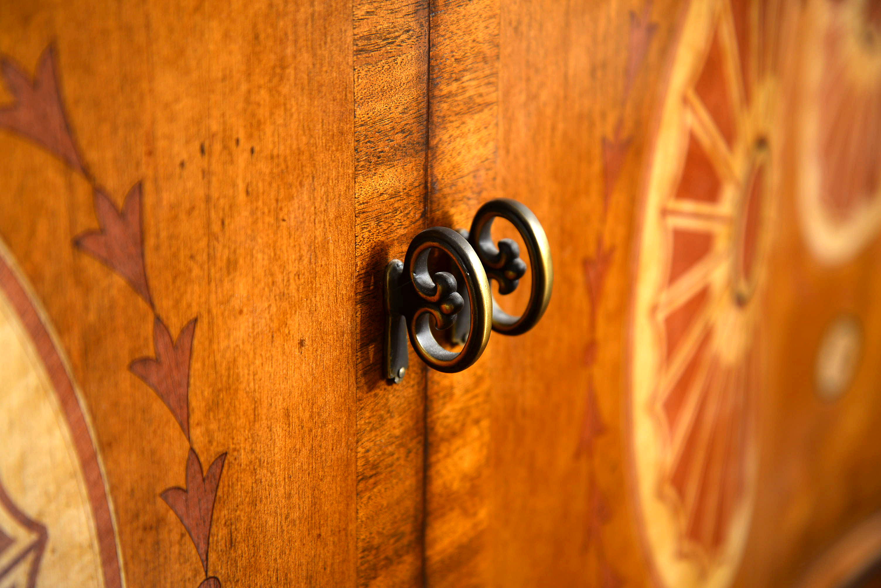 Century Furniture Mahogany-Stained and Marquetry-Inlaid Marble Top Sideboard