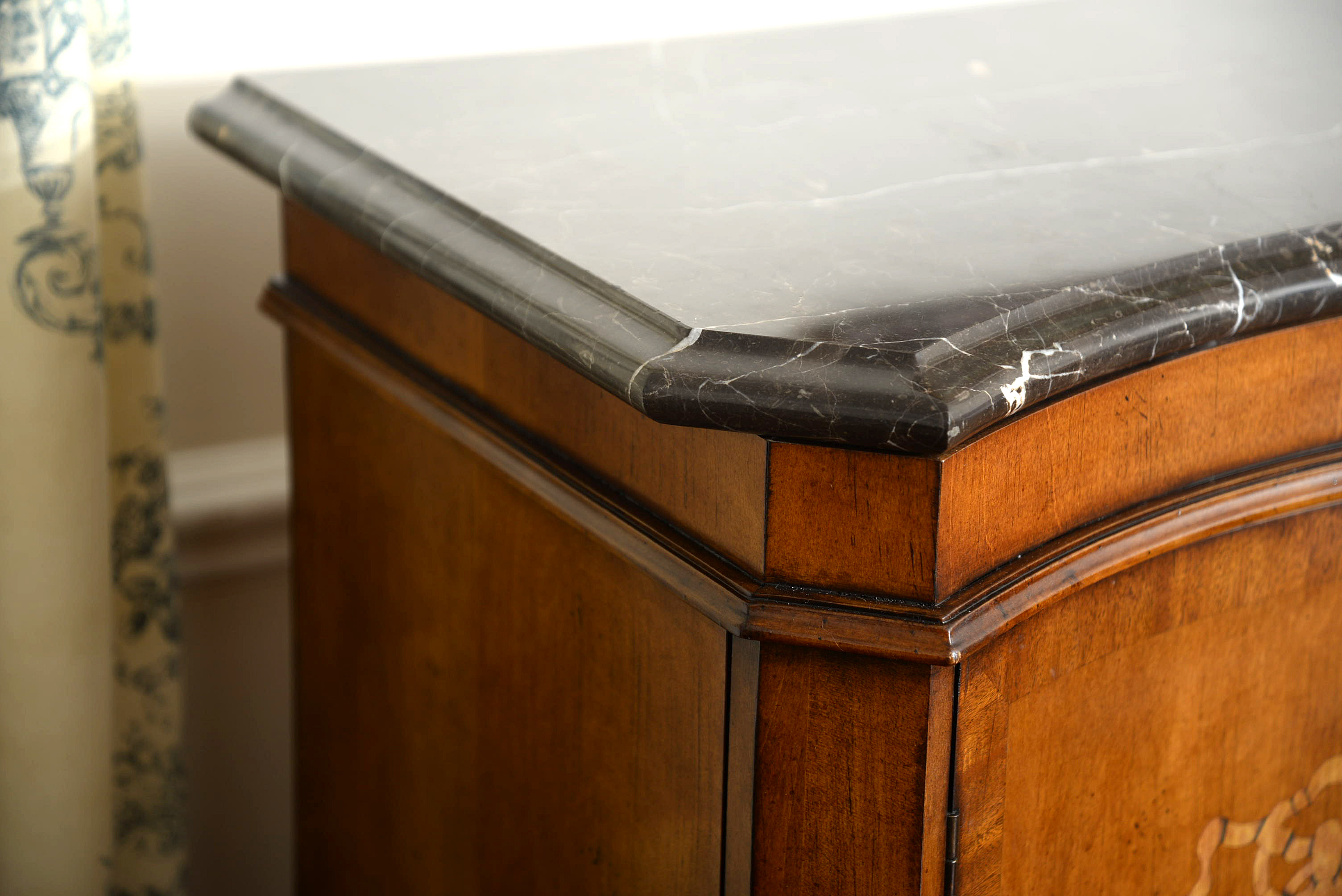 Century Furniture Mahogany-Stained and Marquetry-Inlaid Marble Top Sideboard