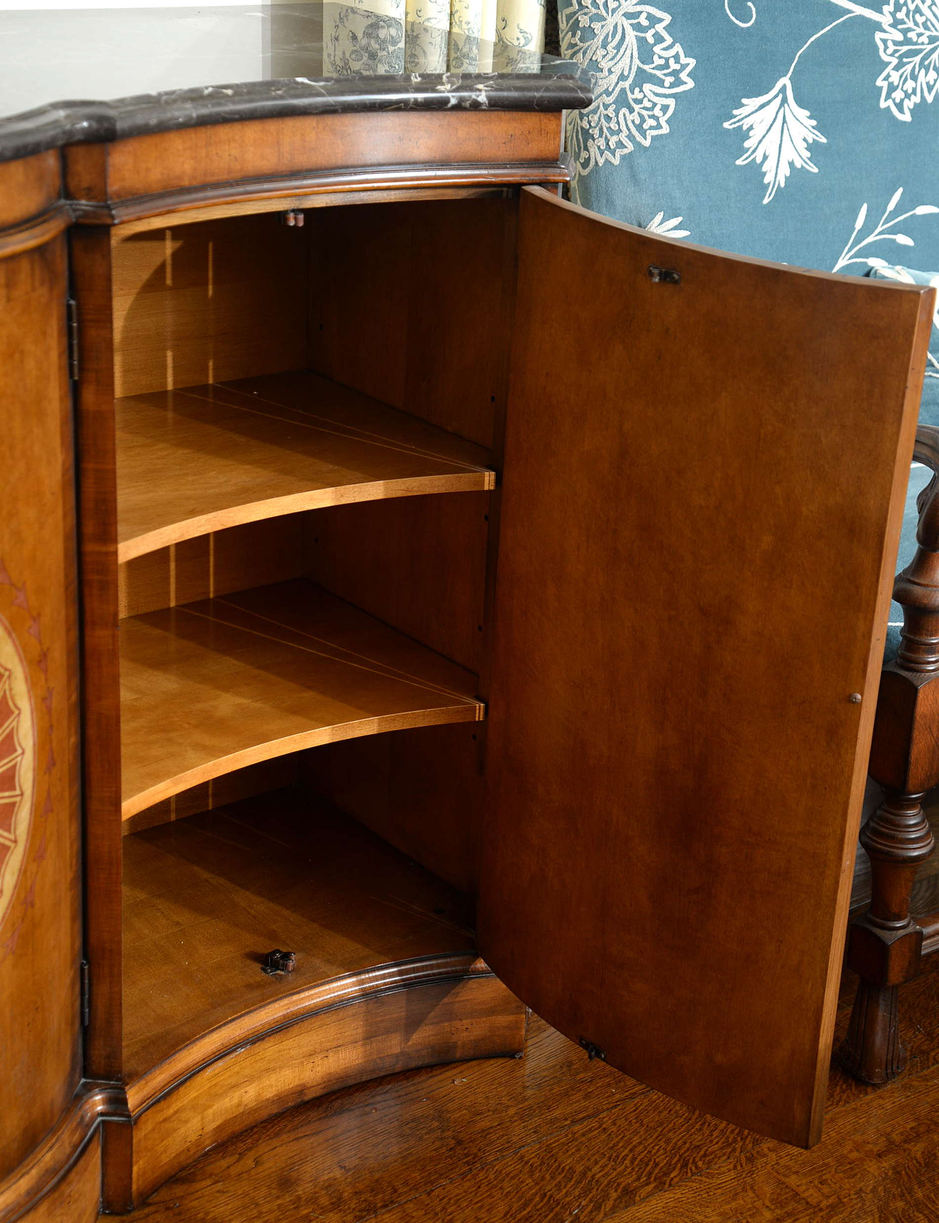 Century Furniture Mahogany-Stained and Marquetry-Inlaid Marble Top Sideboard