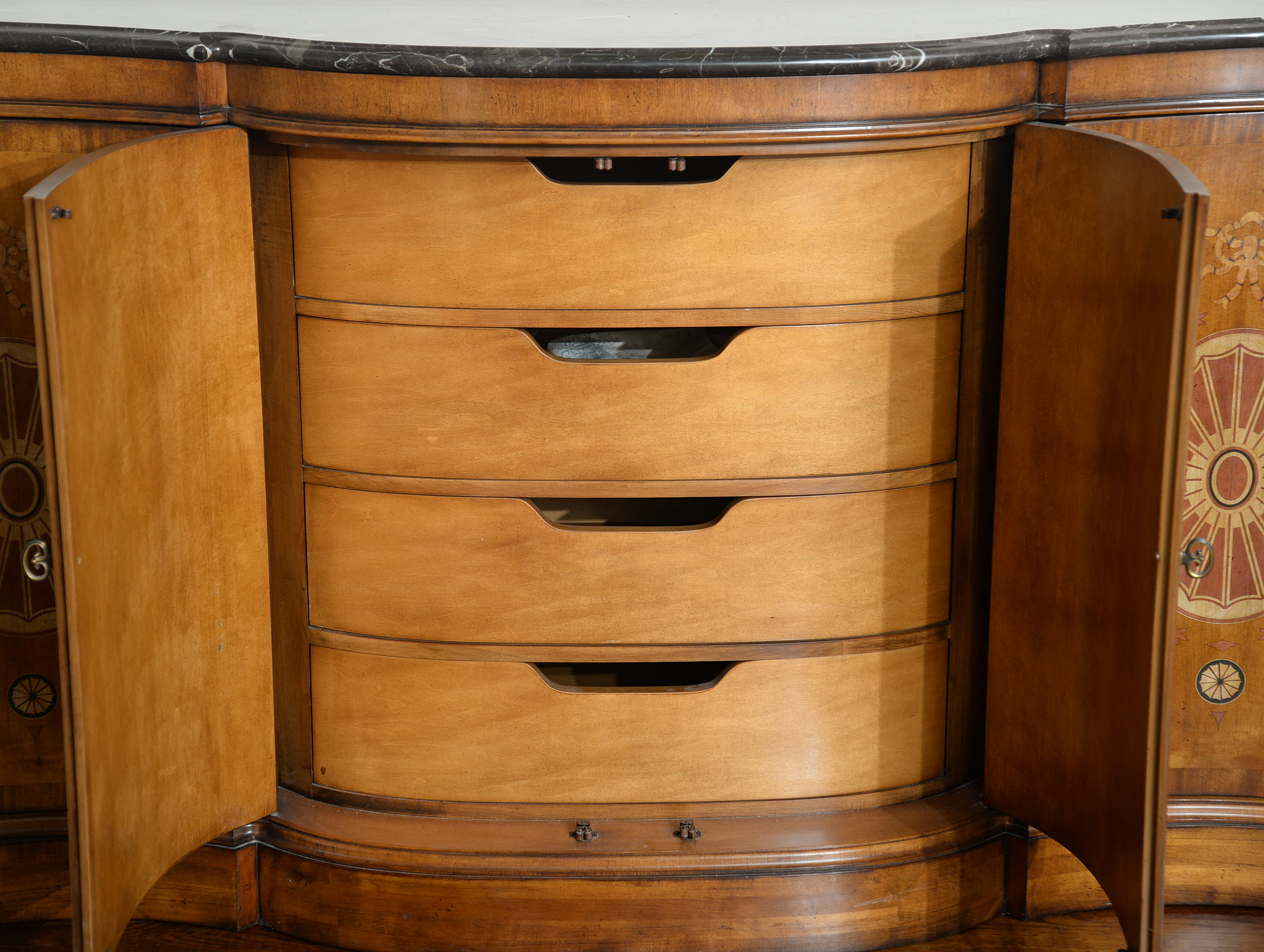 Century Furniture Mahogany-Stained and Marquetry-Inlaid Marble Top Sideboard