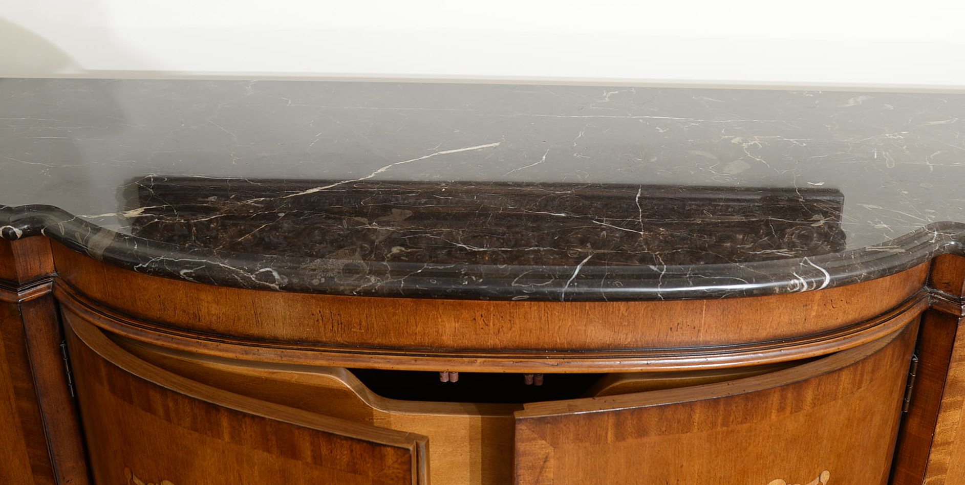 Century Furniture Mahogany-Stained and Marquetry-Inlaid Marble Top Sideboard