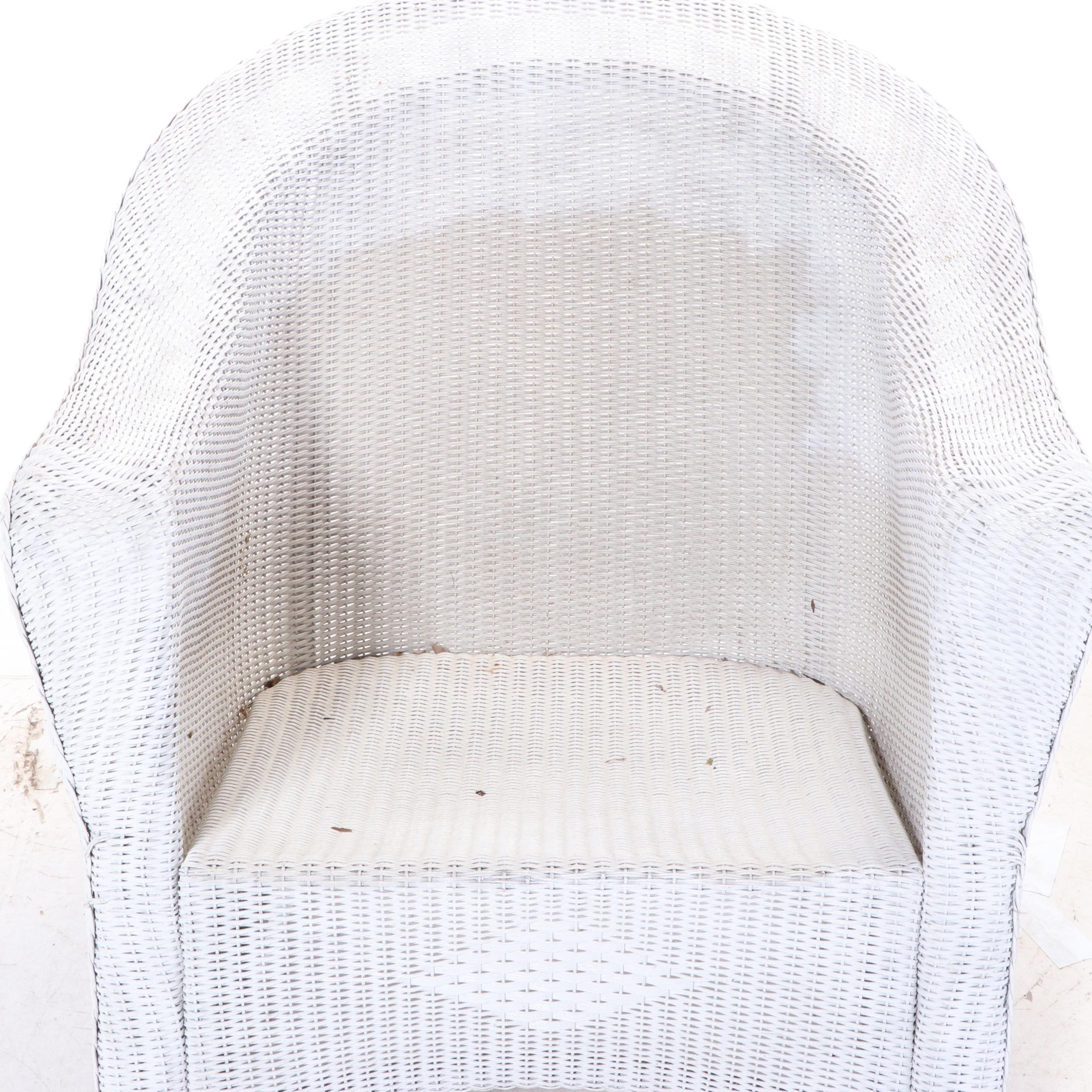 Lloyd Loom All-Weather White Wicker Rocking Armchair and Footstool