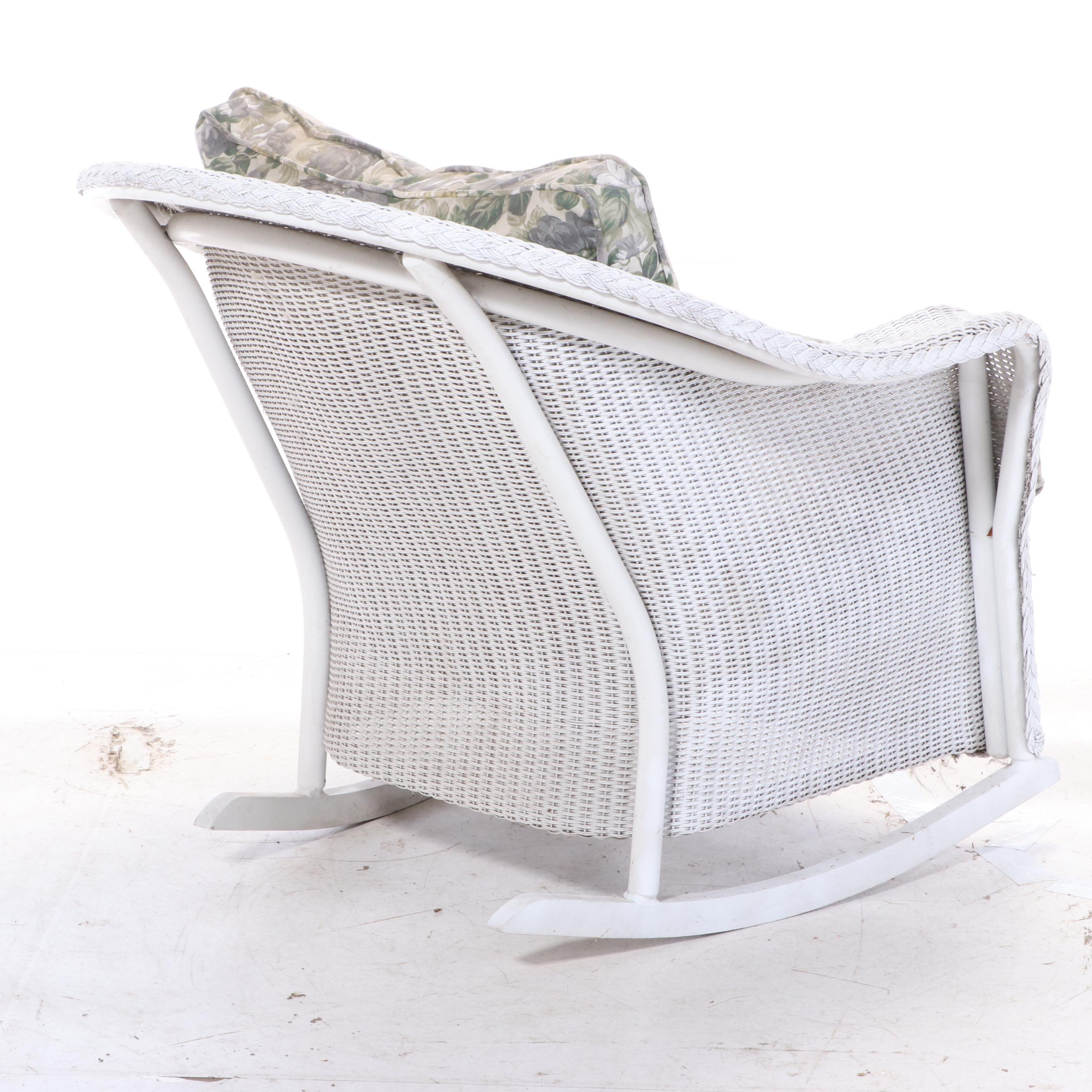 Lloyd Loom All-Weather White Wicker Rocking Armchair and Footstool