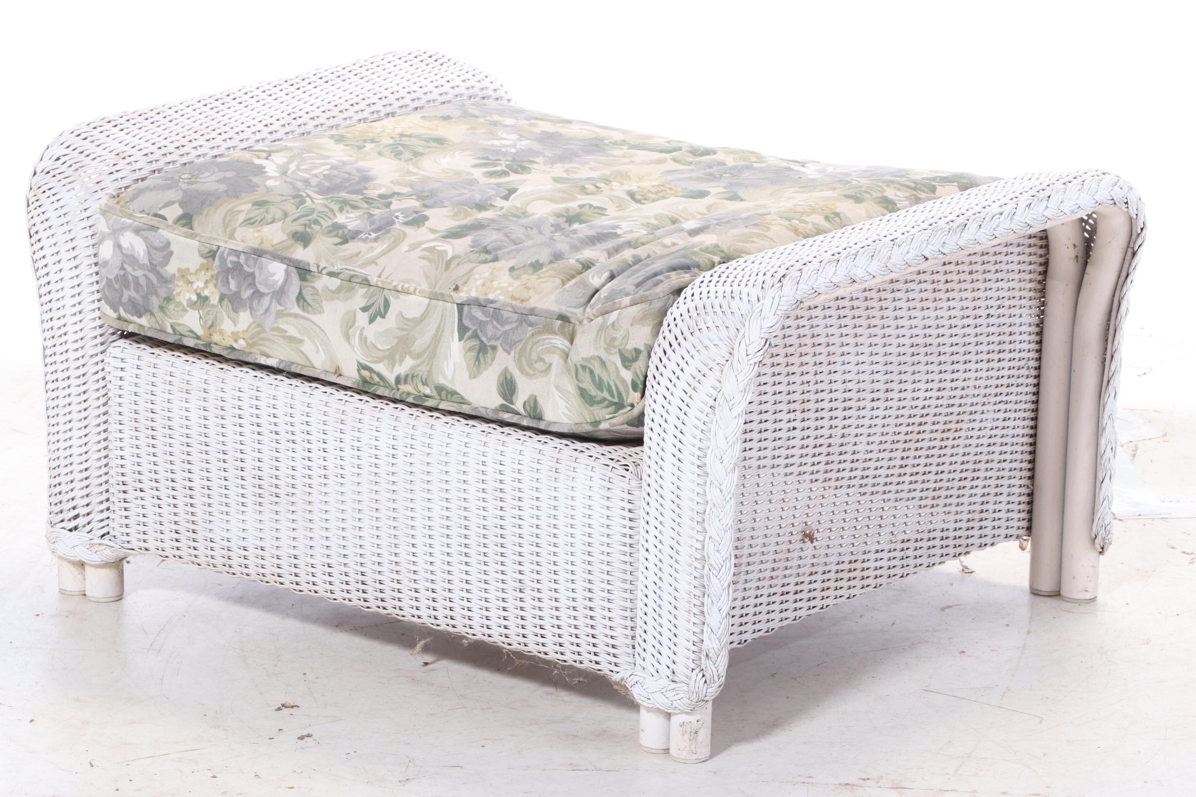 Lloyd Loom All-Weather White Wicker Rocking Armchair and Footstool