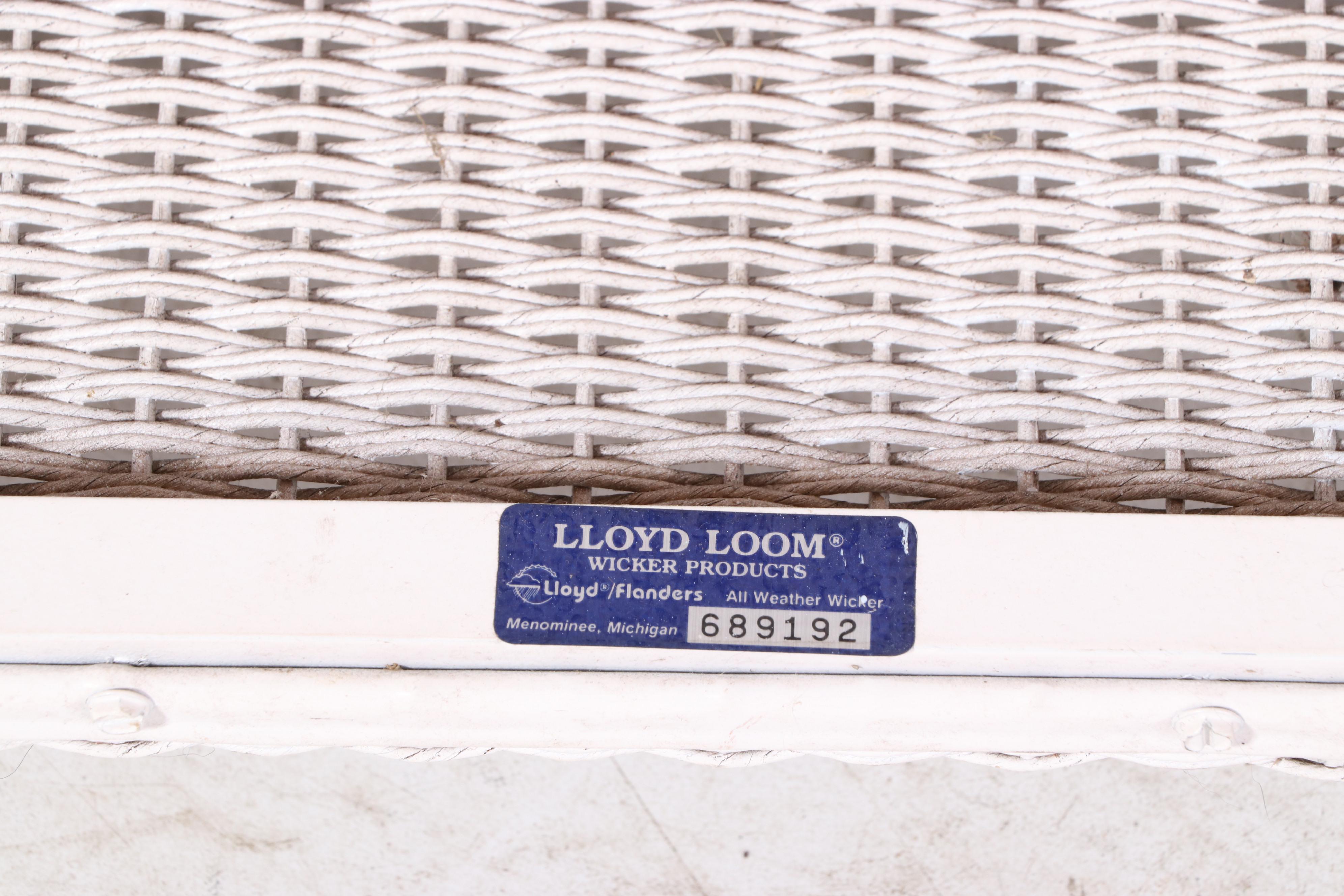 Lloyd Loom All-Weather White Wicker Rocking Armchair and Footstool