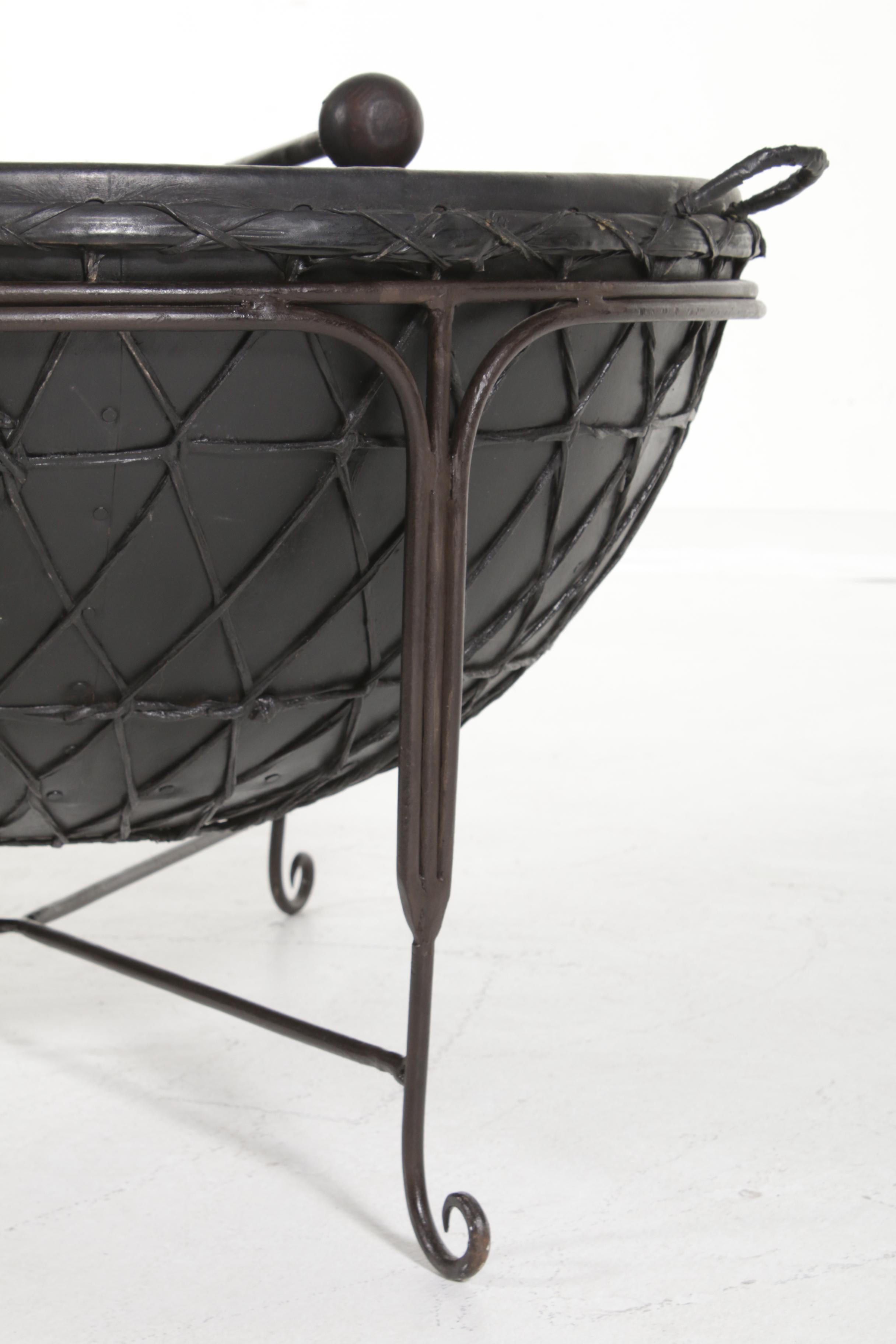 African-Style Leather Drum on Metal Stand or Coffee Table