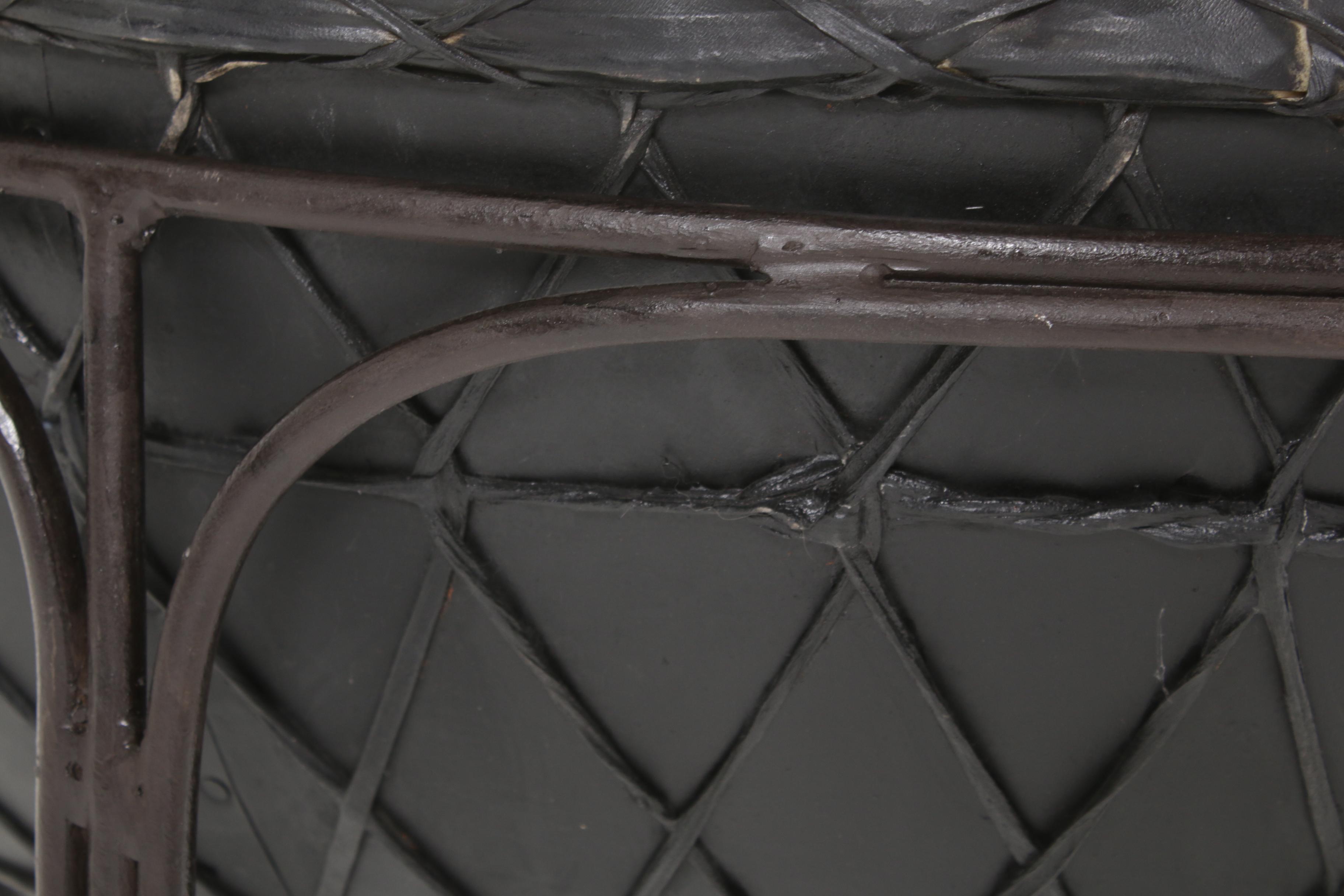 African-Style Leather Drum on Metal Stand or Coffee Table