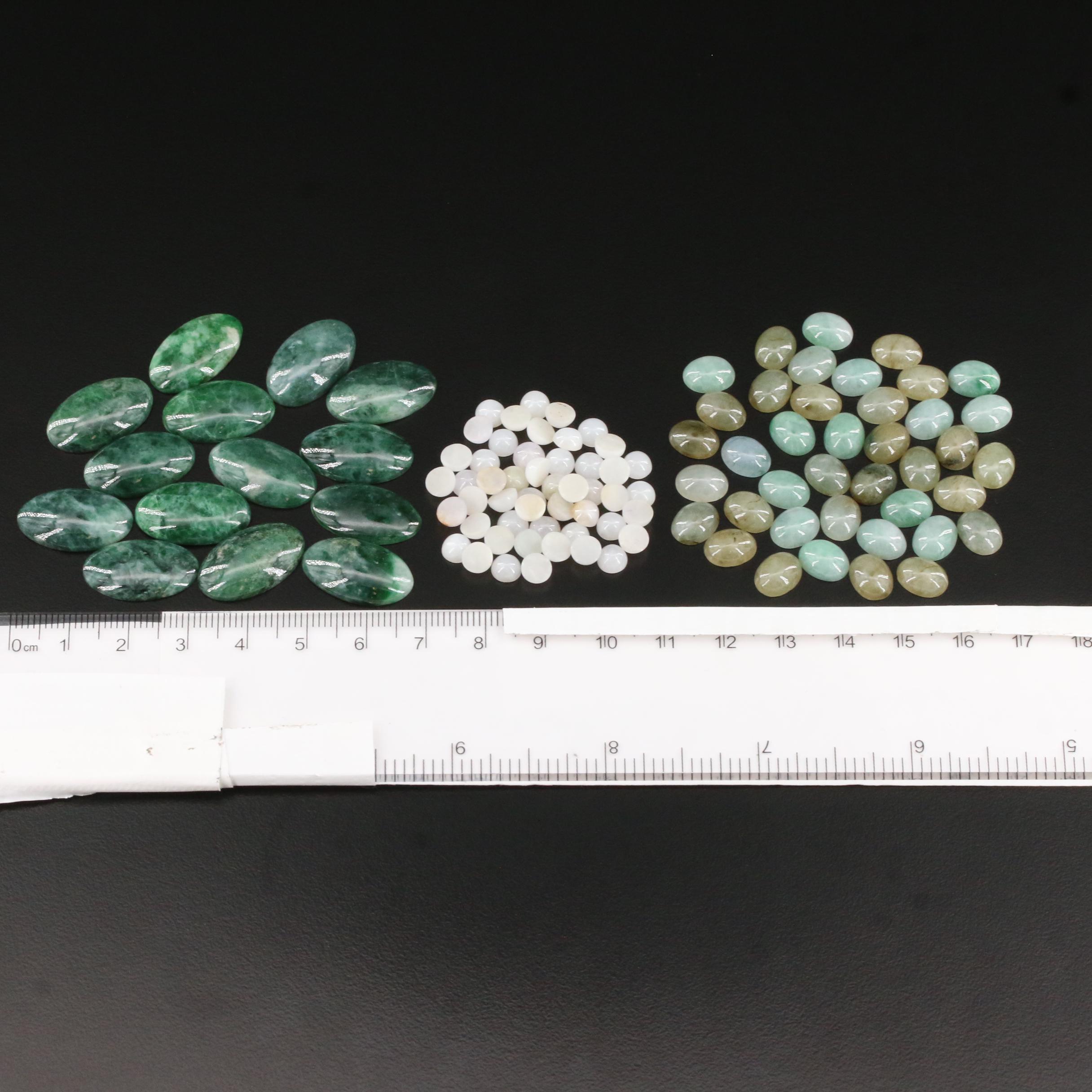 Loose 228.43 CTW Jadeite Round and Oval Cabochons