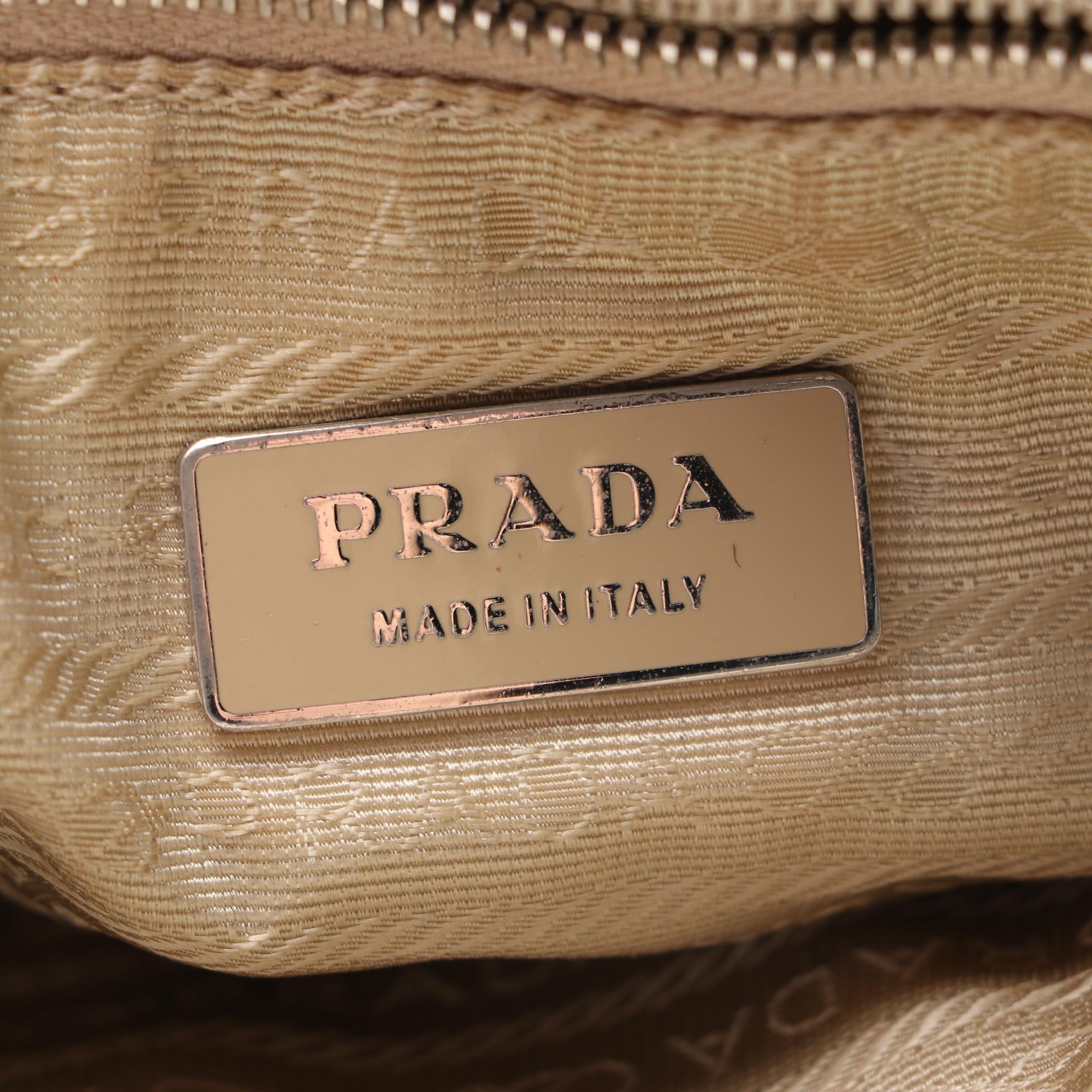 Prada Beige Canvas and Off-White Leather Small Tote