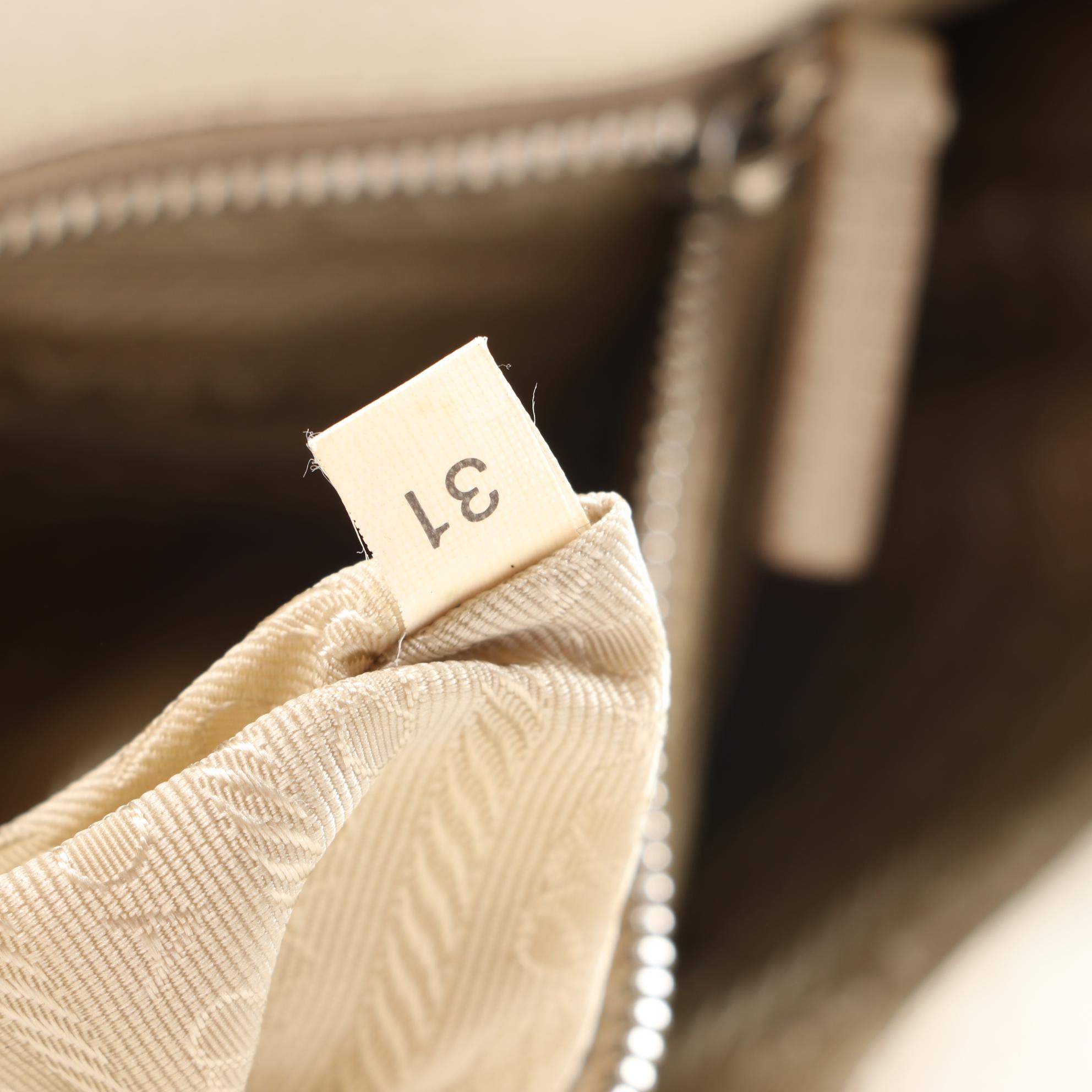 Prada Beige Canvas and Off-White Leather Small Tote