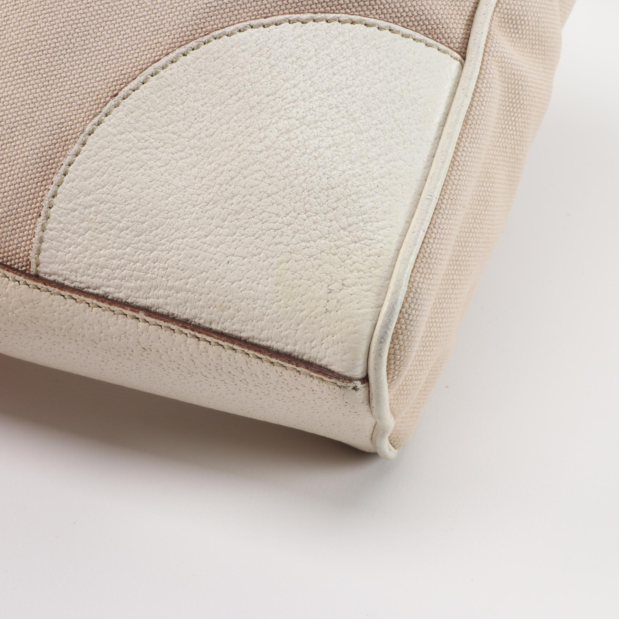 Prada Beige Canvas and Off-White Leather Small Tote