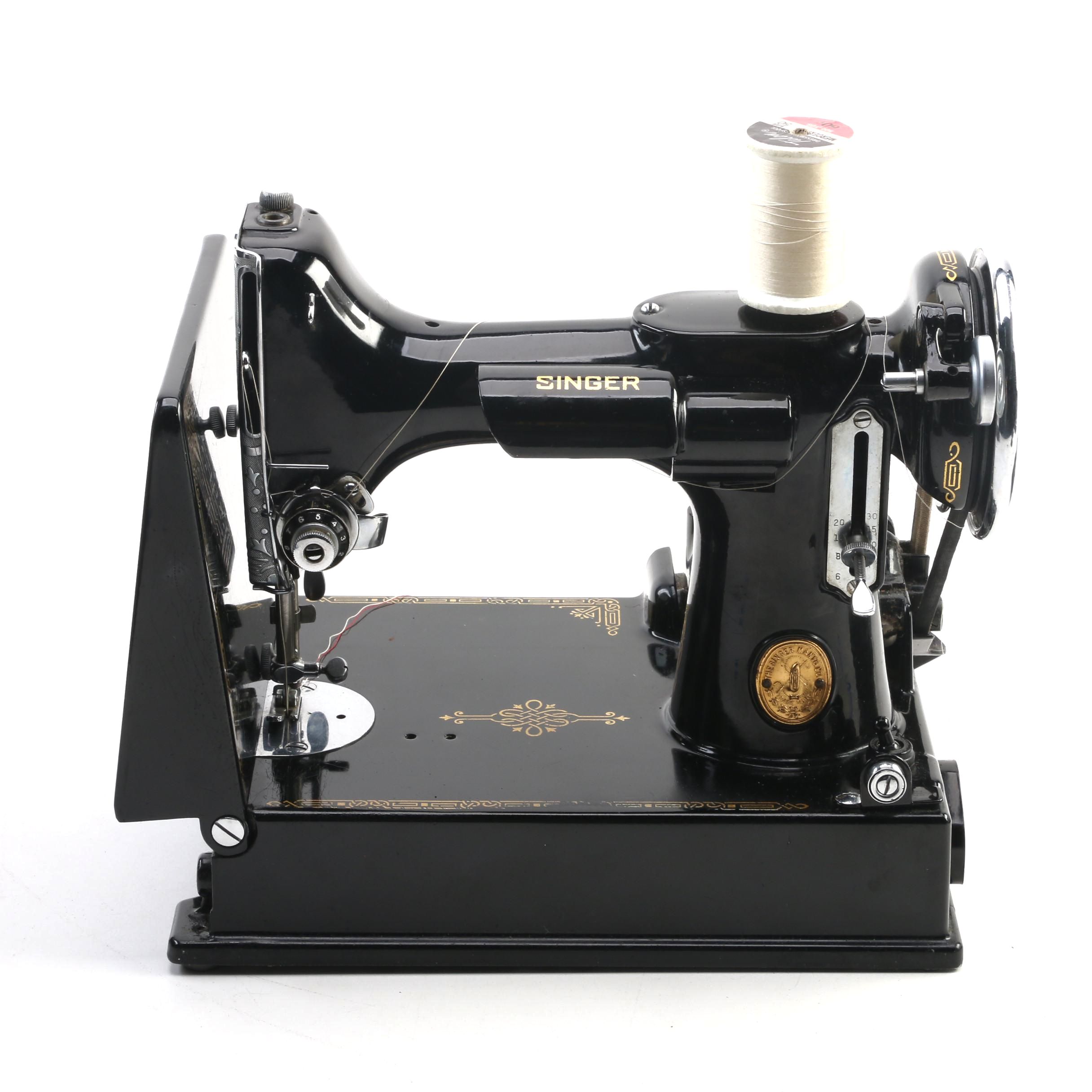 Singer Featherweight Portable Sewing Machine in Case with Attachments, 1930