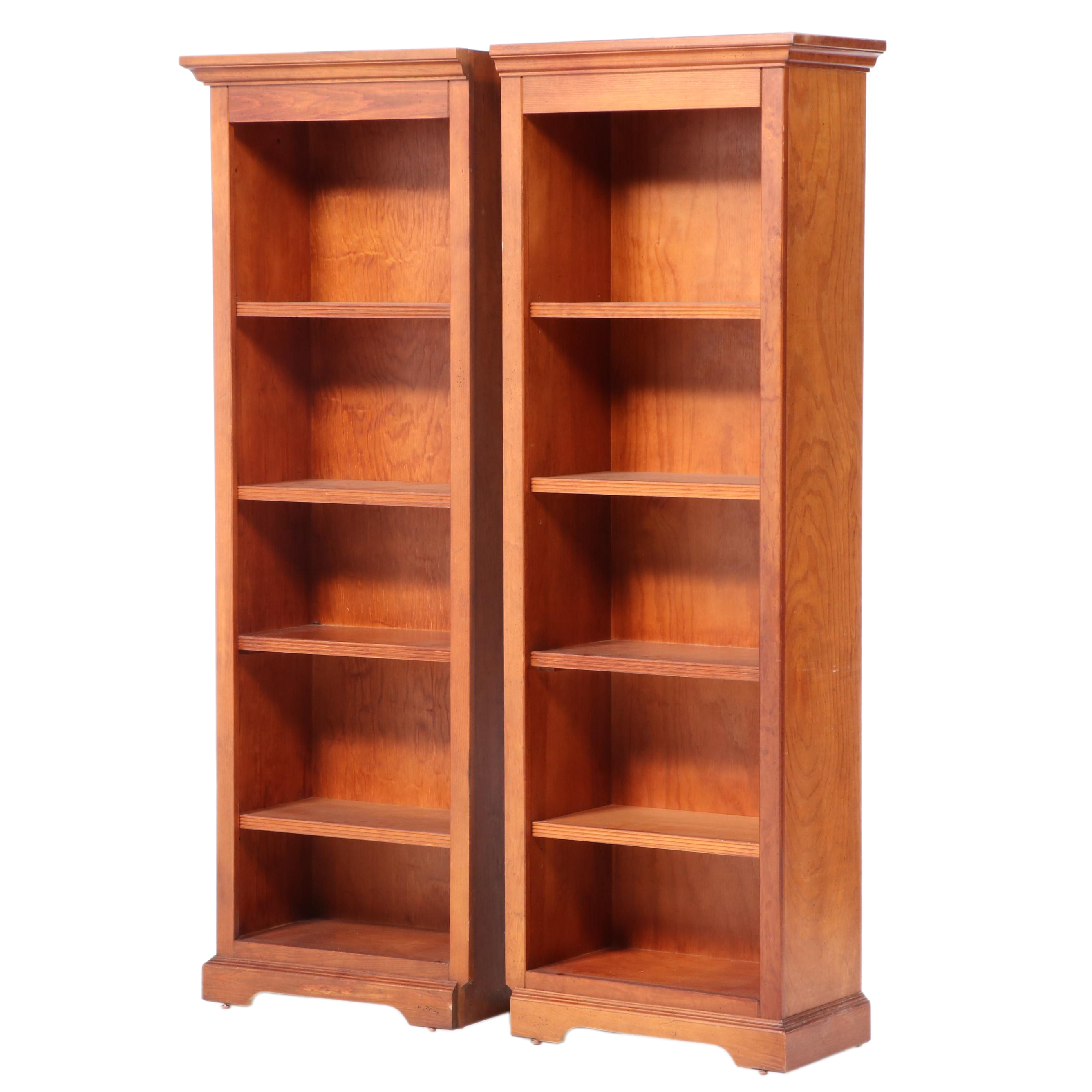 Pair of Hamilton Heritage American Primitive Style Stained Pine Bookcases