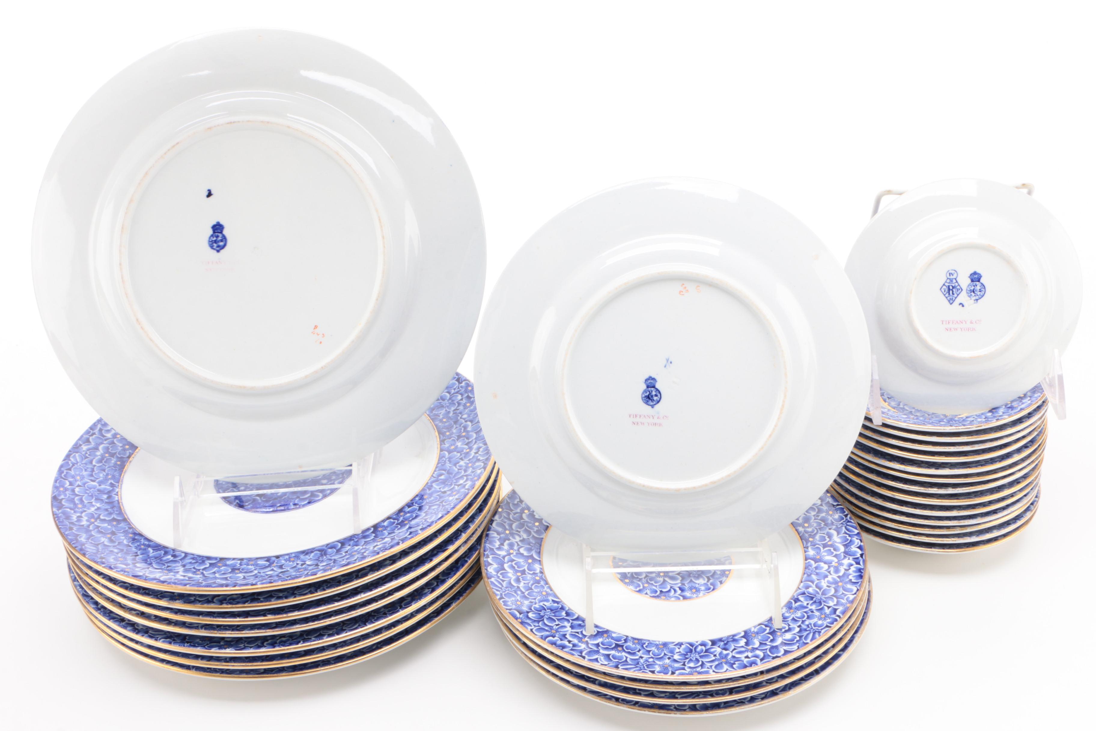 Royal Worcester for Tiffany & Co. Blue Floral Porcelain Dinnerware