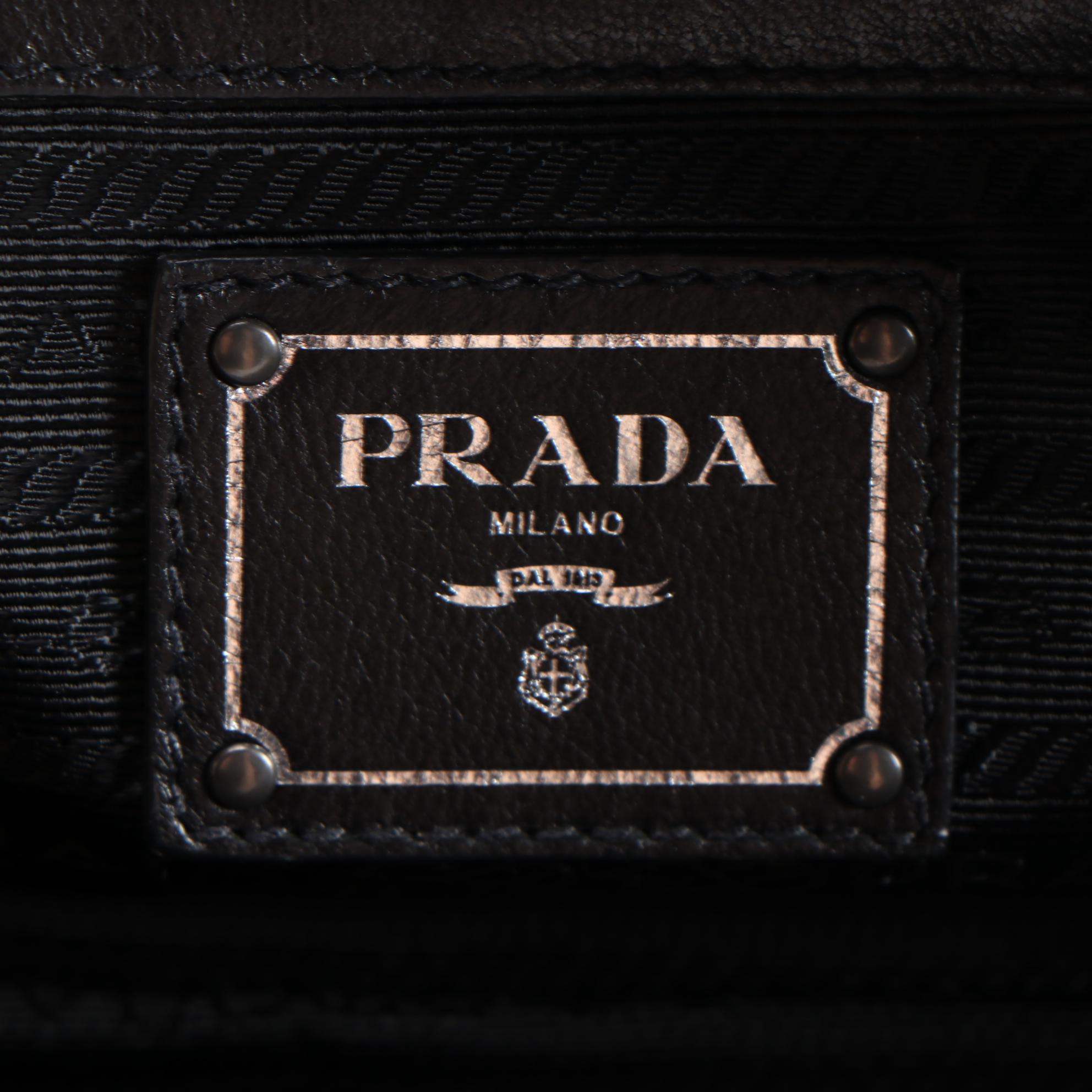 Prada Shoulder Bag in Black Leather with Interwoven Chain and Leather Straps