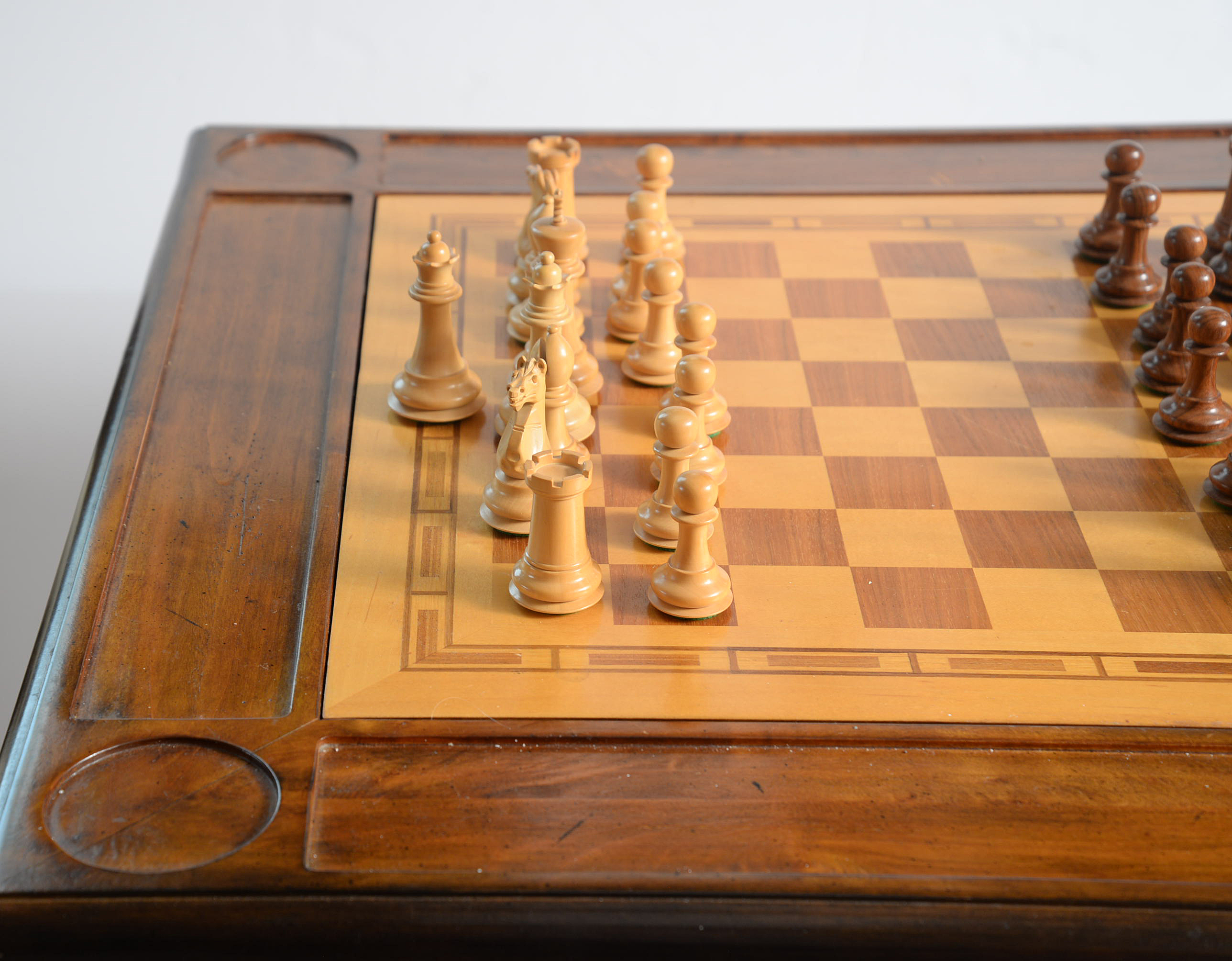 Accents Beyond Inlaid Wood Games Table With Chess Pieces