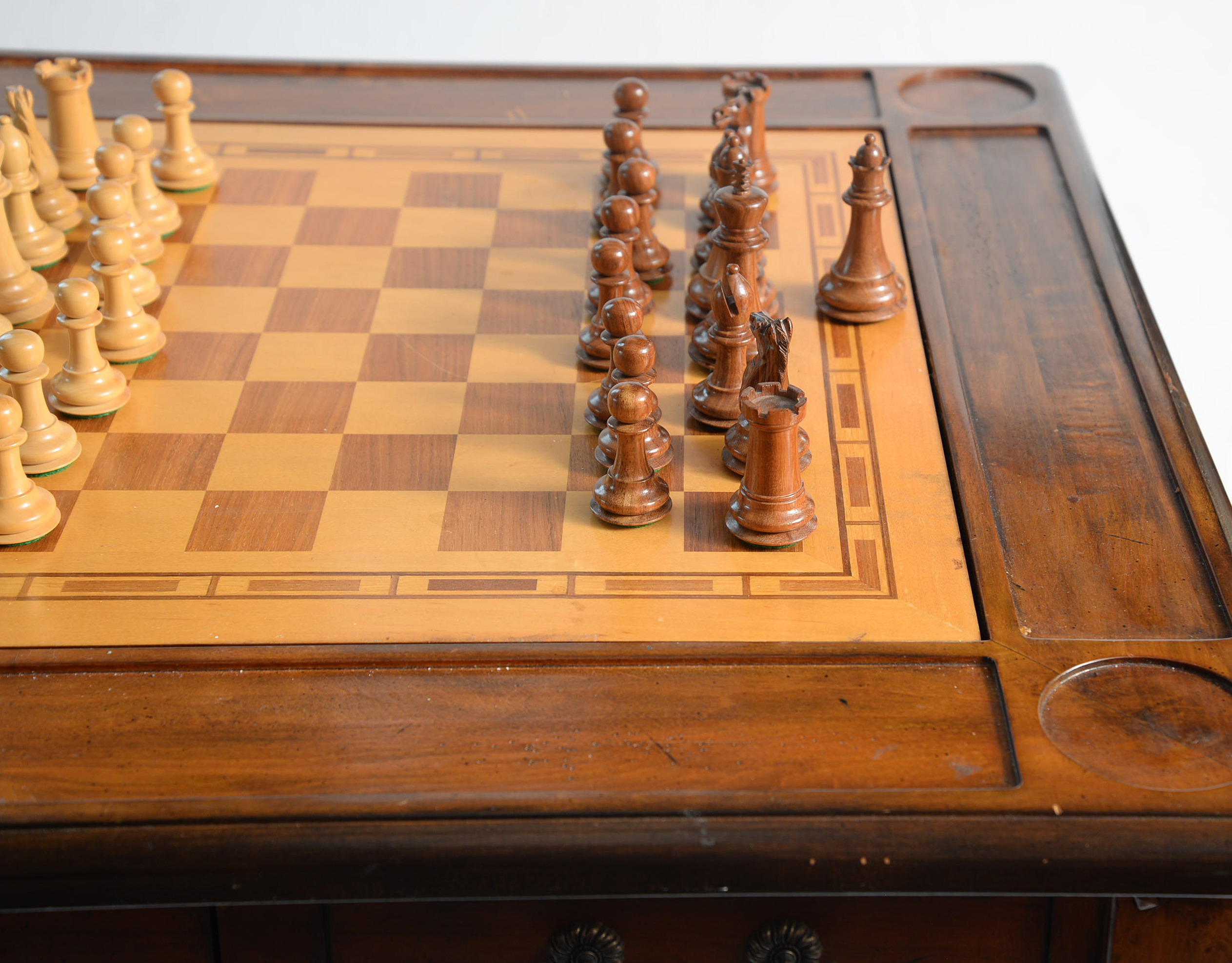 Accents Beyond Inlaid Wood Games Table With Chess Pieces