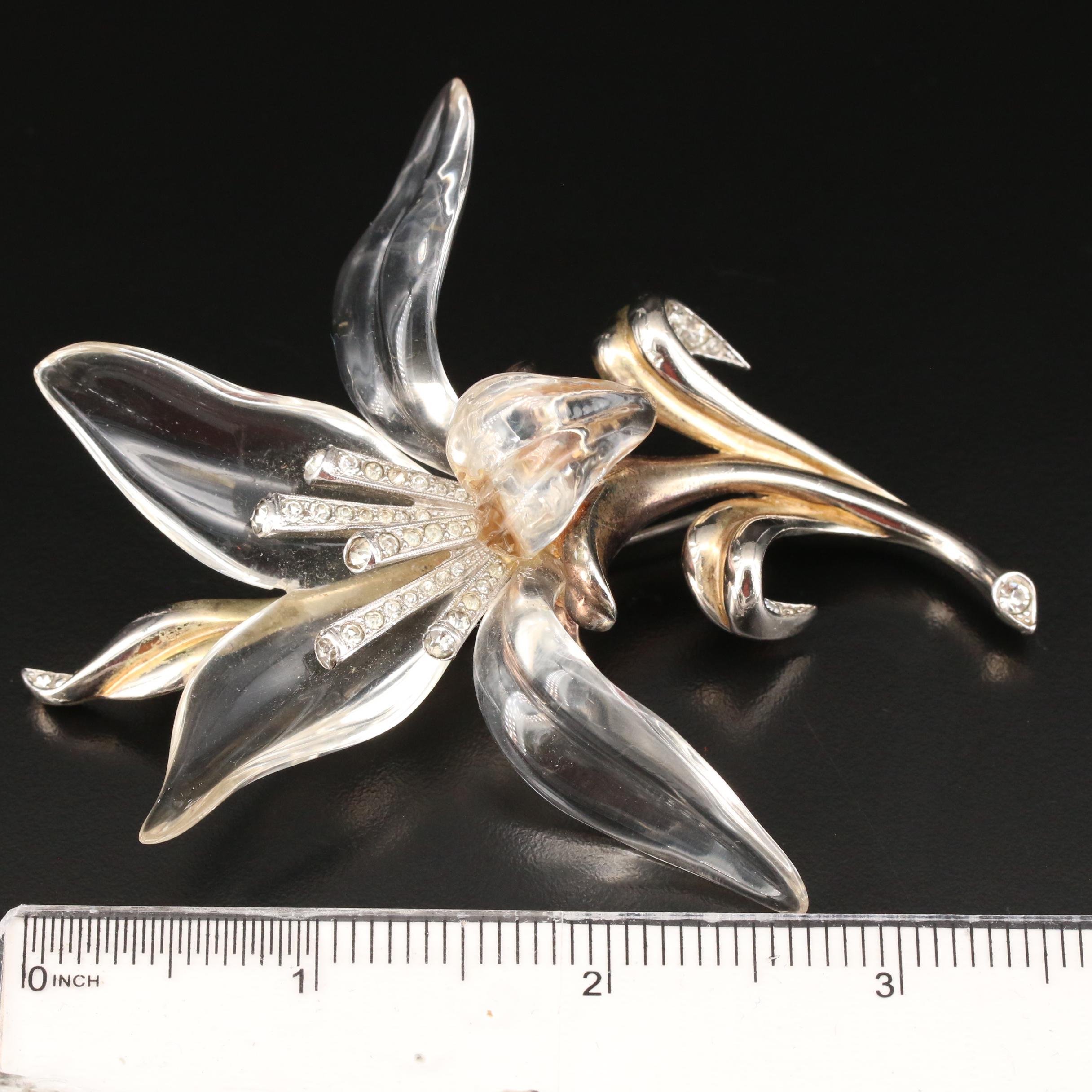 1941 Trifari "Jelly Belly by Alfred Phillippe" Lucite and Rhinestone Lily Brooch