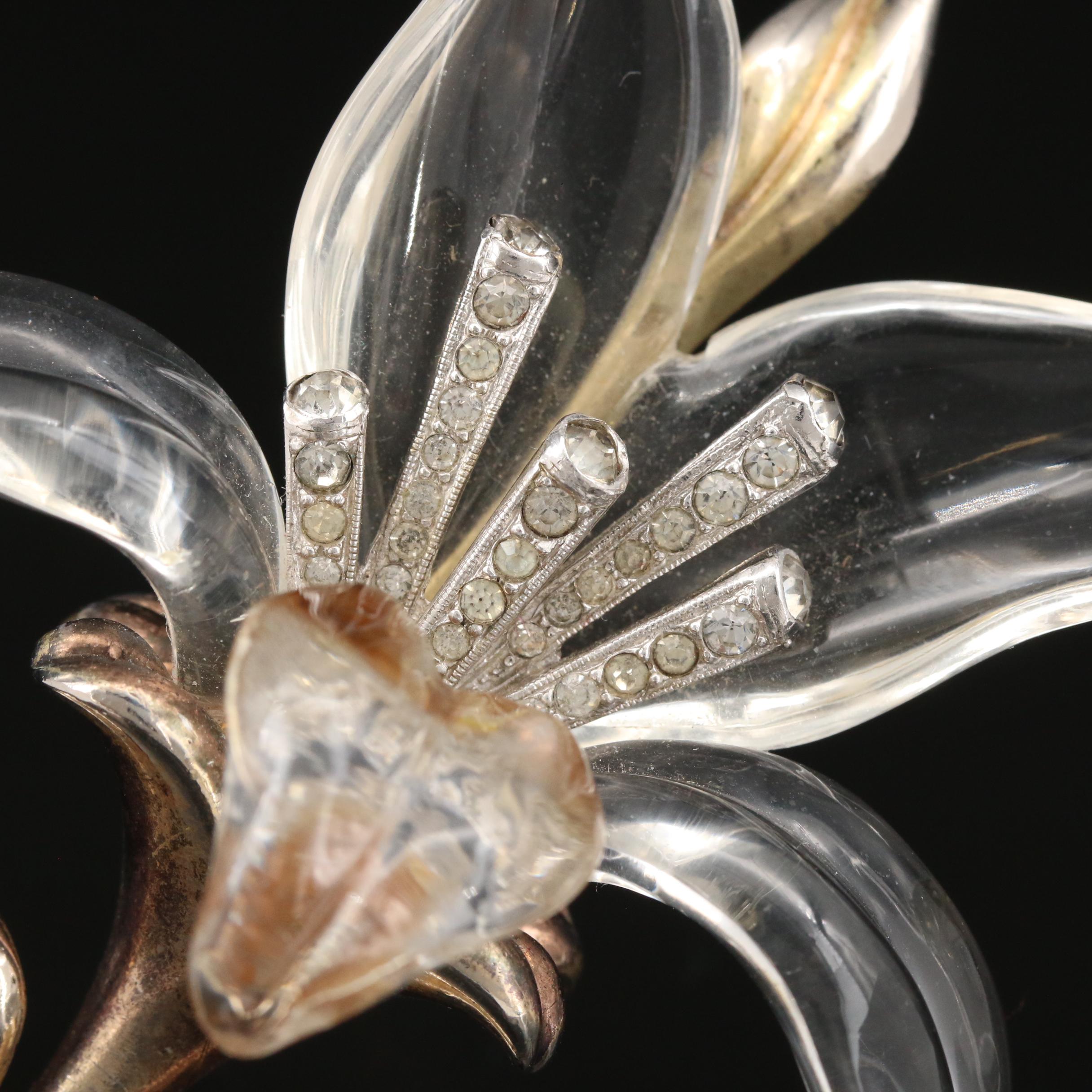 1941 Trifari "Jelly Belly by Alfred Phillippe" Lucite and Rhinestone Lily Brooch