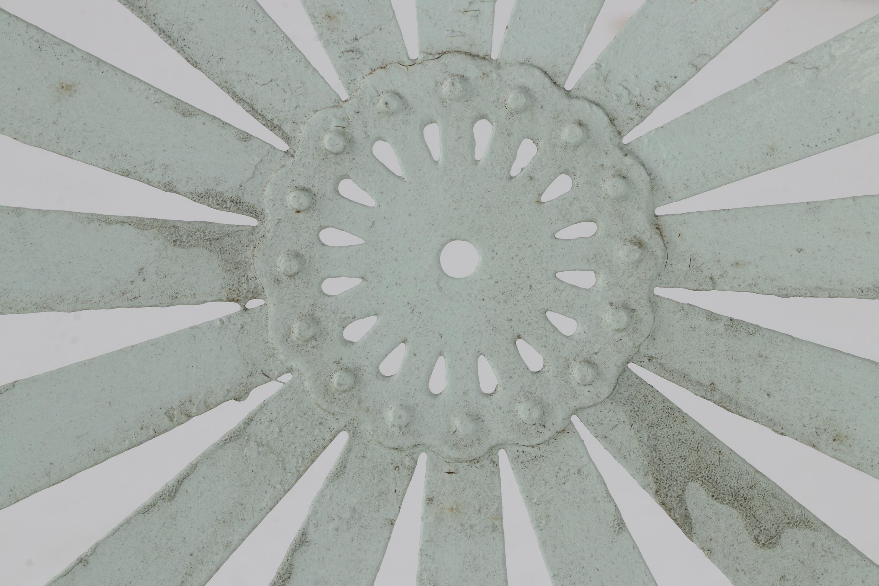 François Carre "Sunburst" White-Painted Iron Bistro Patio Chairs, circa 1930