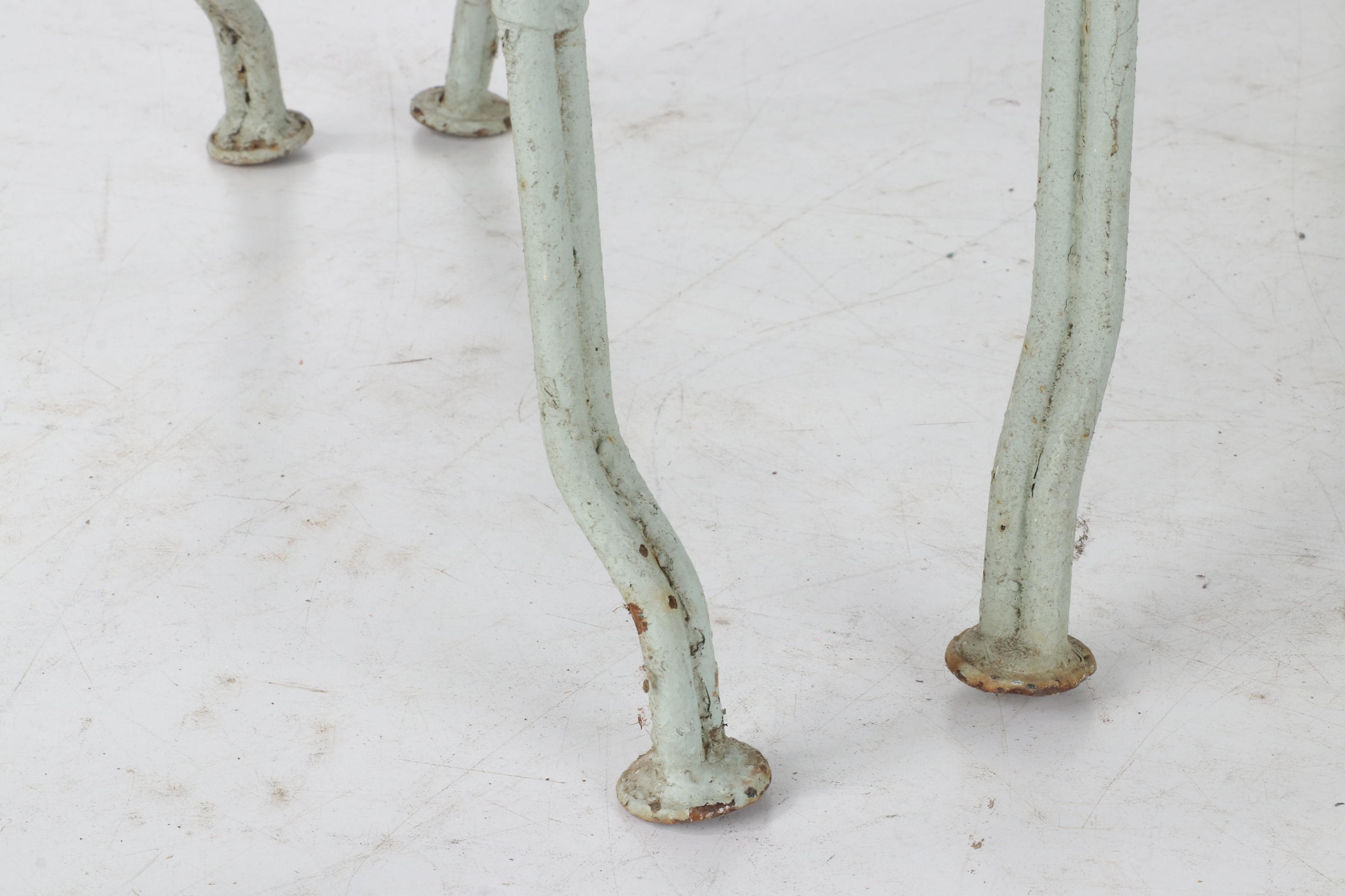 François Carre "Sunburst" White-Painted Iron Bistro Patio Chairs, circa 1930