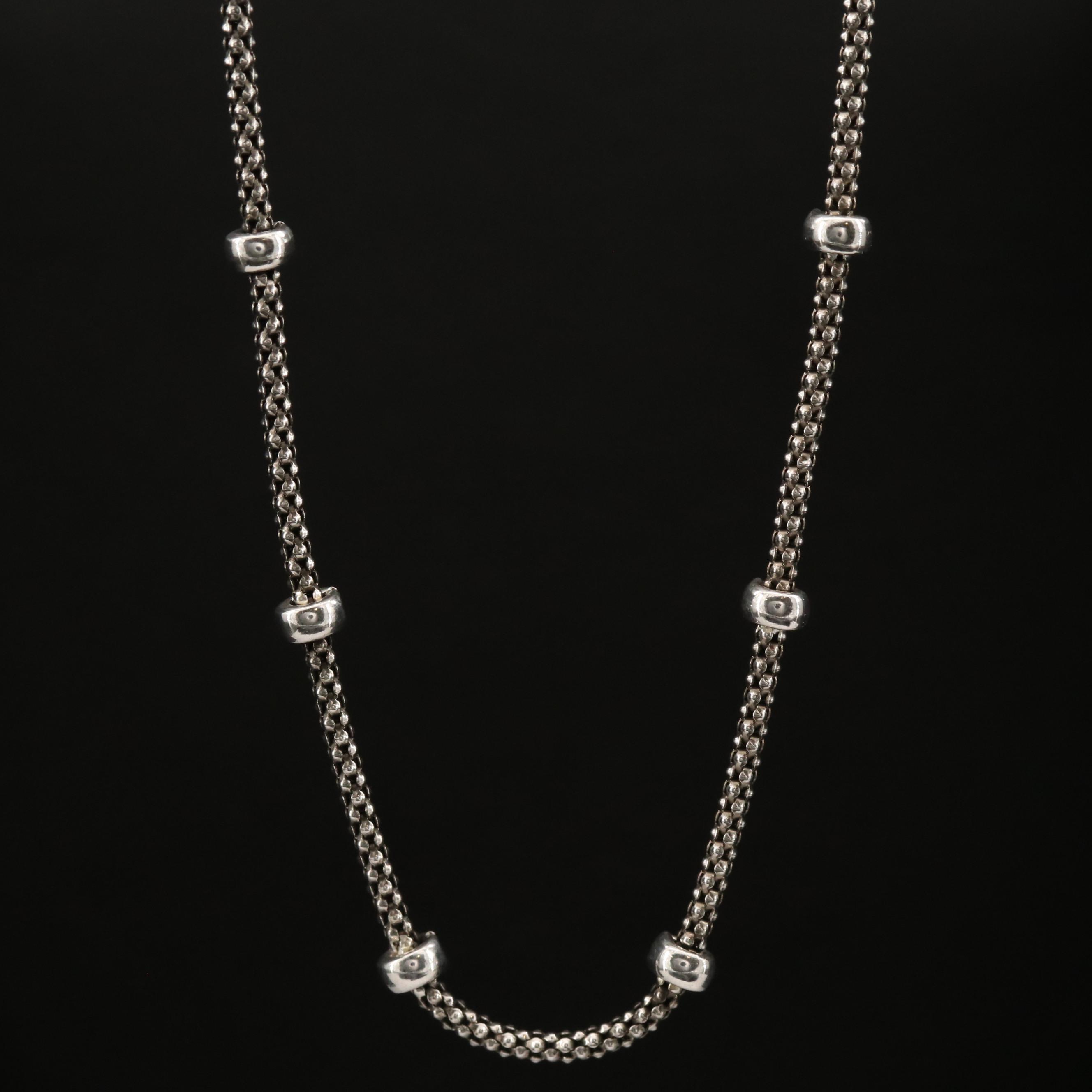 Sterling Silver Station Necklace Featuring Popcorn Style Chain