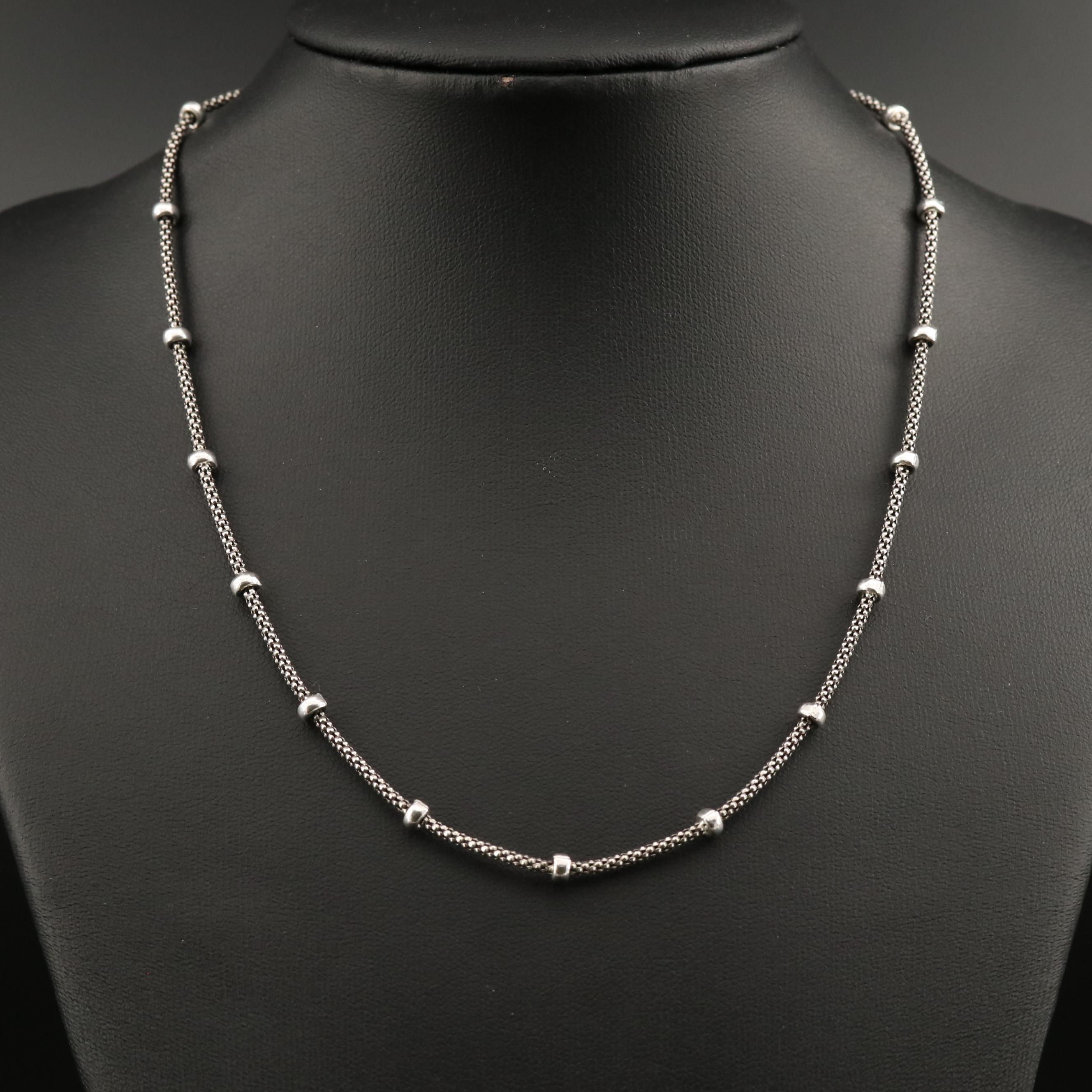 Sterling Silver Station Necklace Featuring Popcorn Style Chain