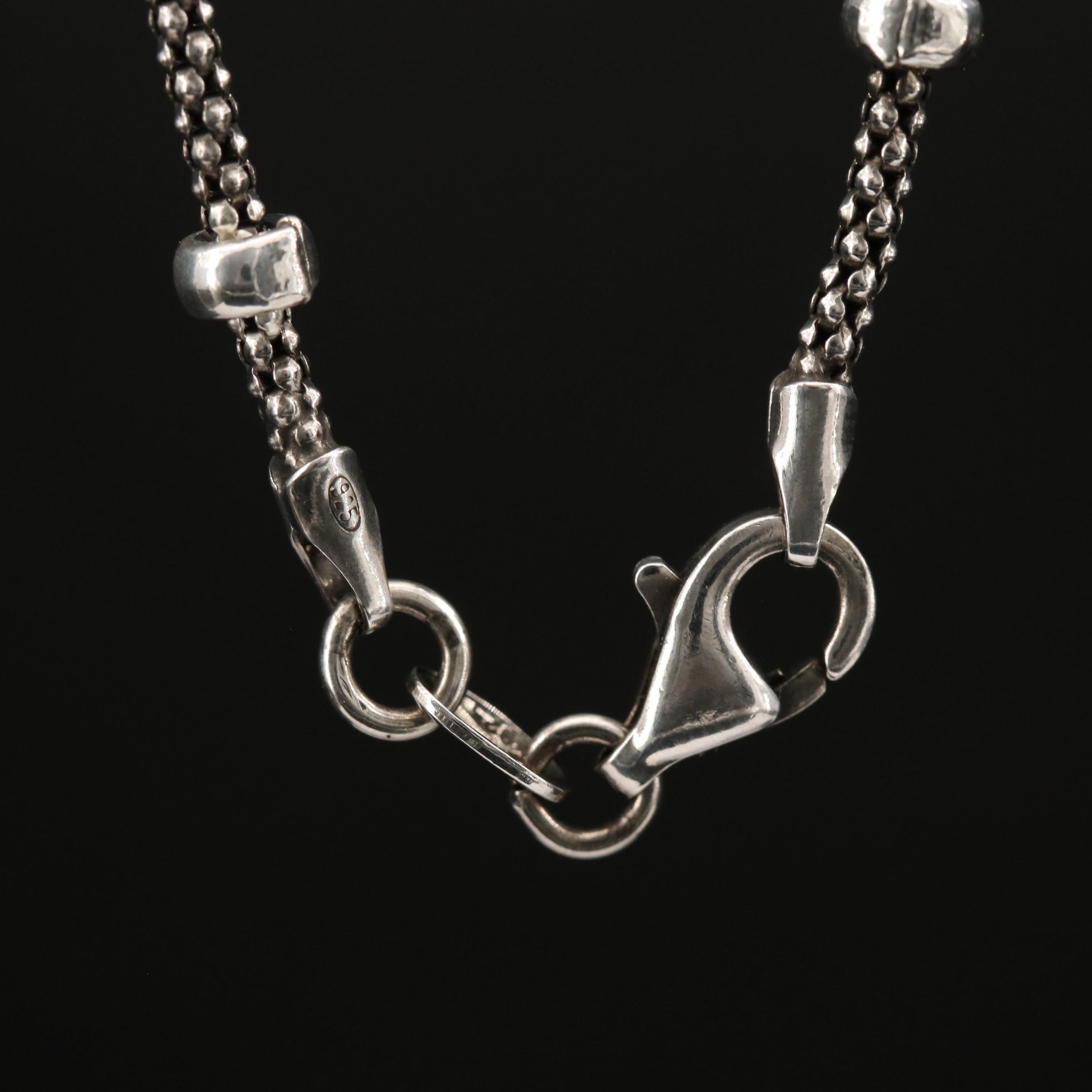 Sterling Silver Station Necklace Featuring Popcorn Style Chain