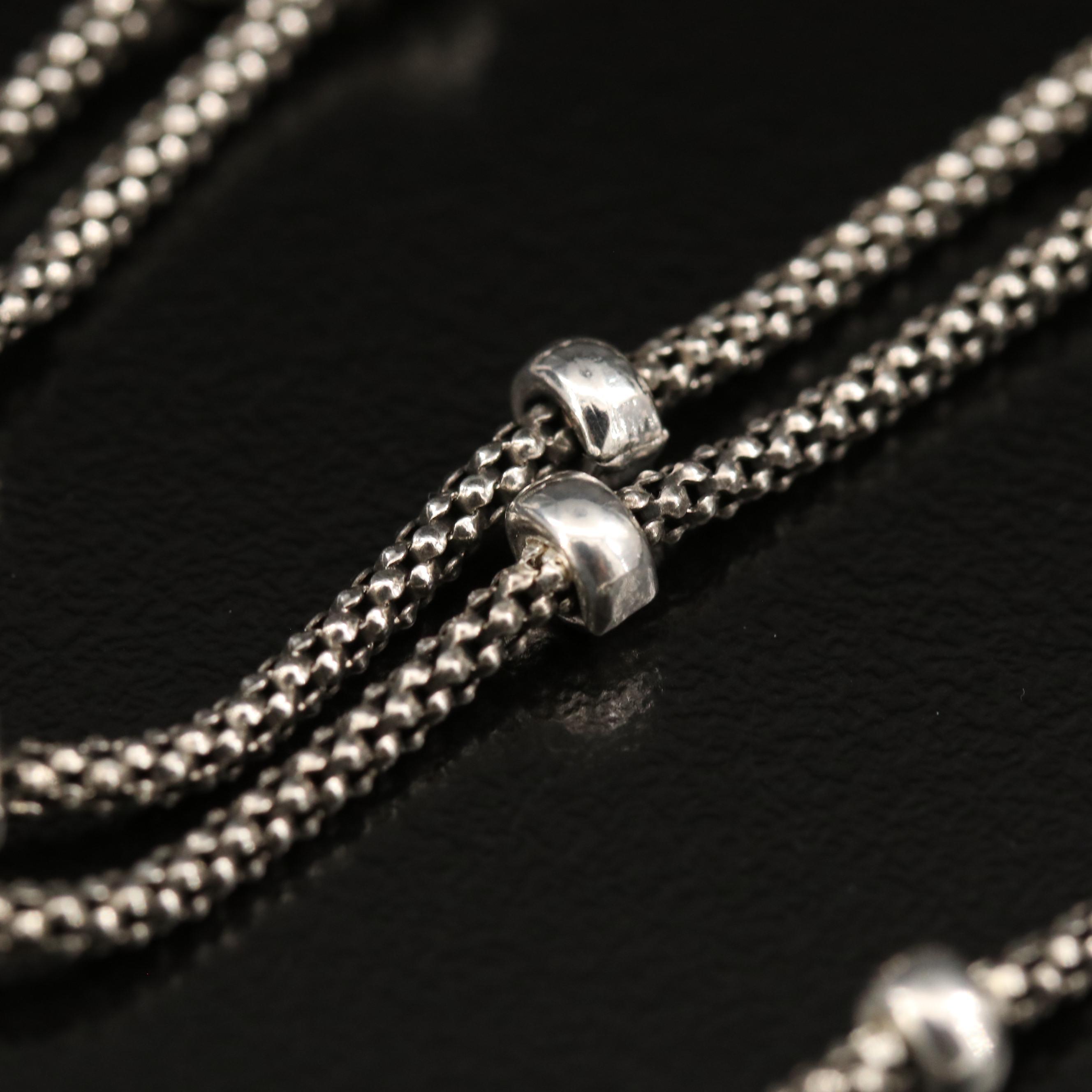 Sterling Silver Station Necklace Featuring Popcorn Style Chain