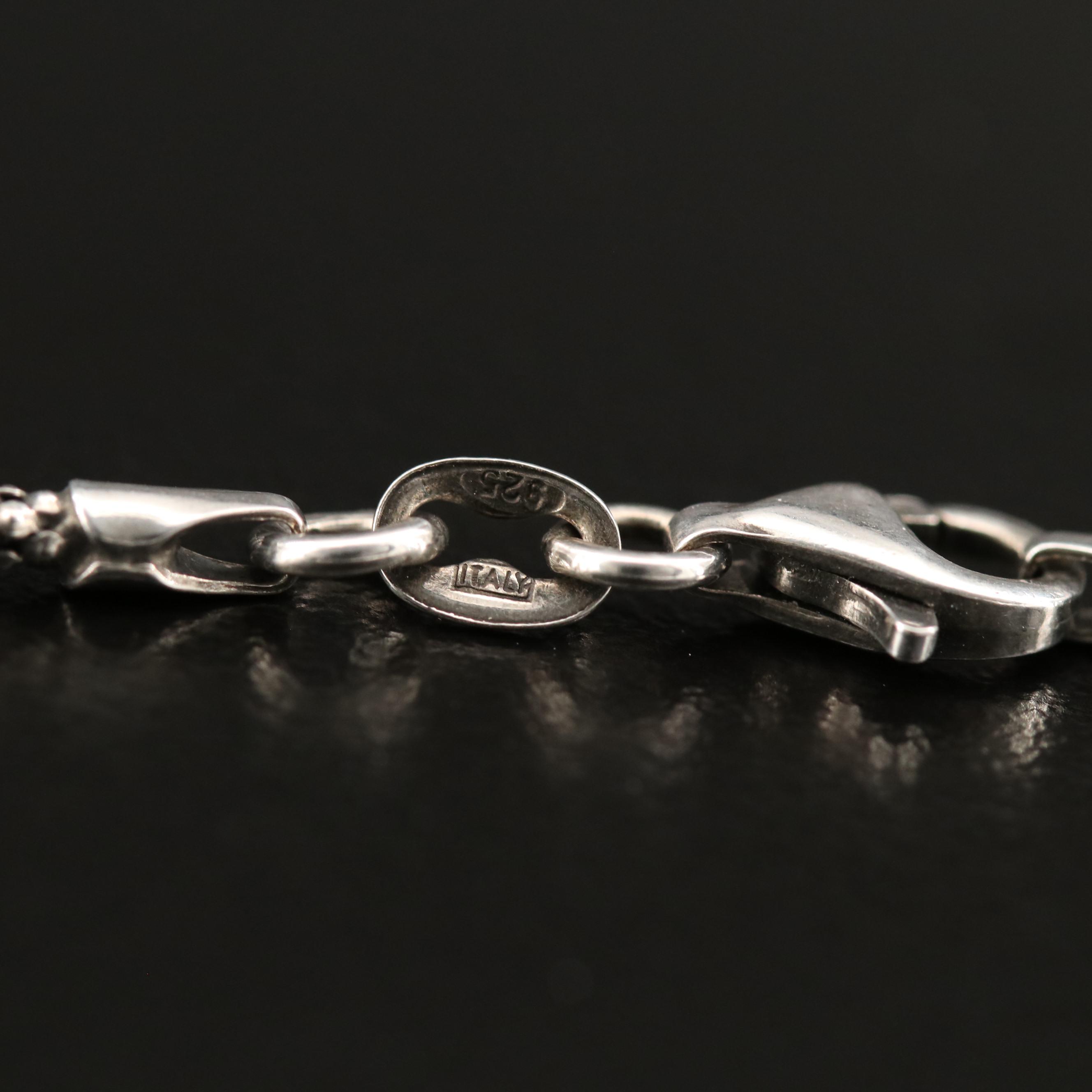 Sterling Silver Station Necklace Featuring Popcorn Style Chain