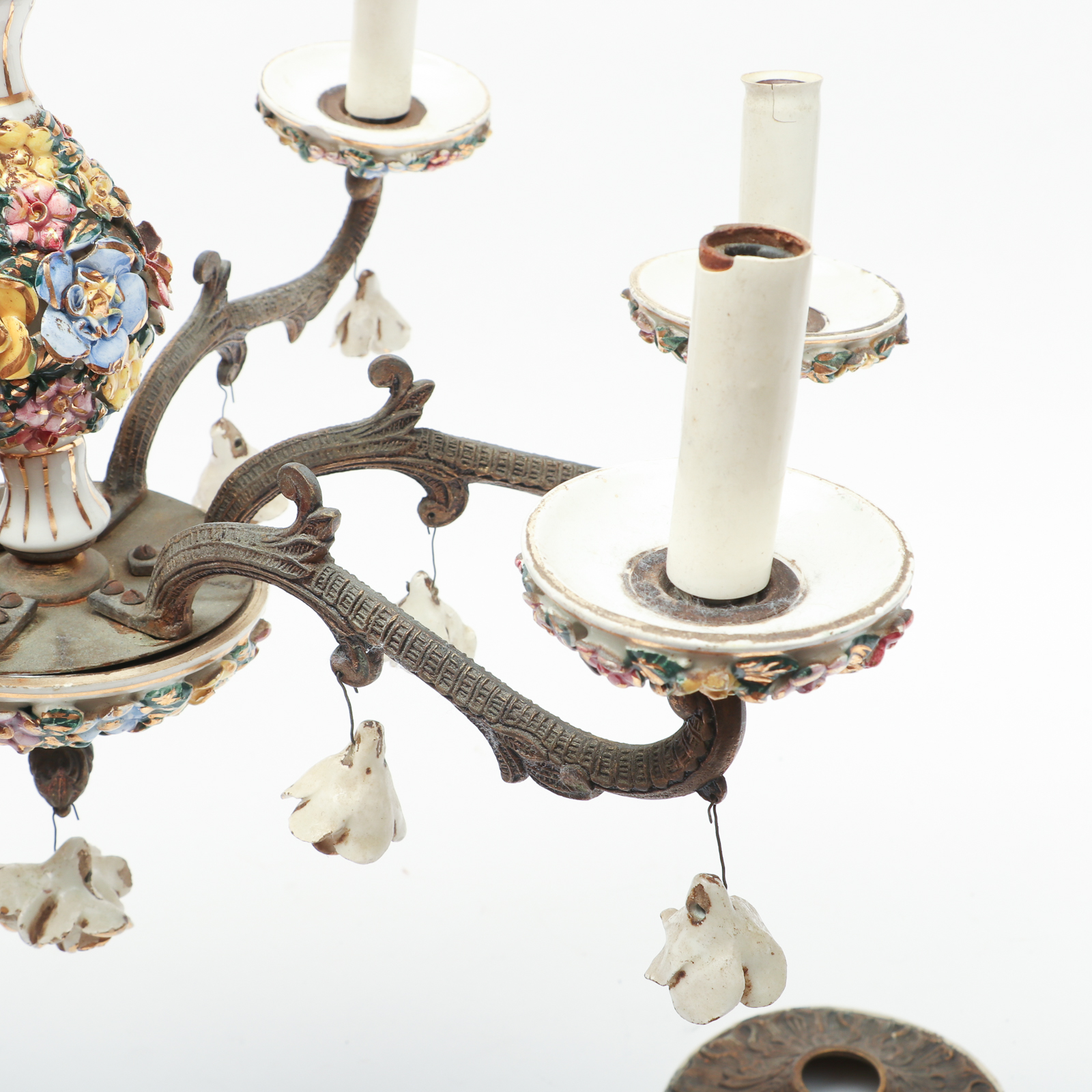 Capodimonte Style Six Arm Chandelier, Early to Mid 20th Century
