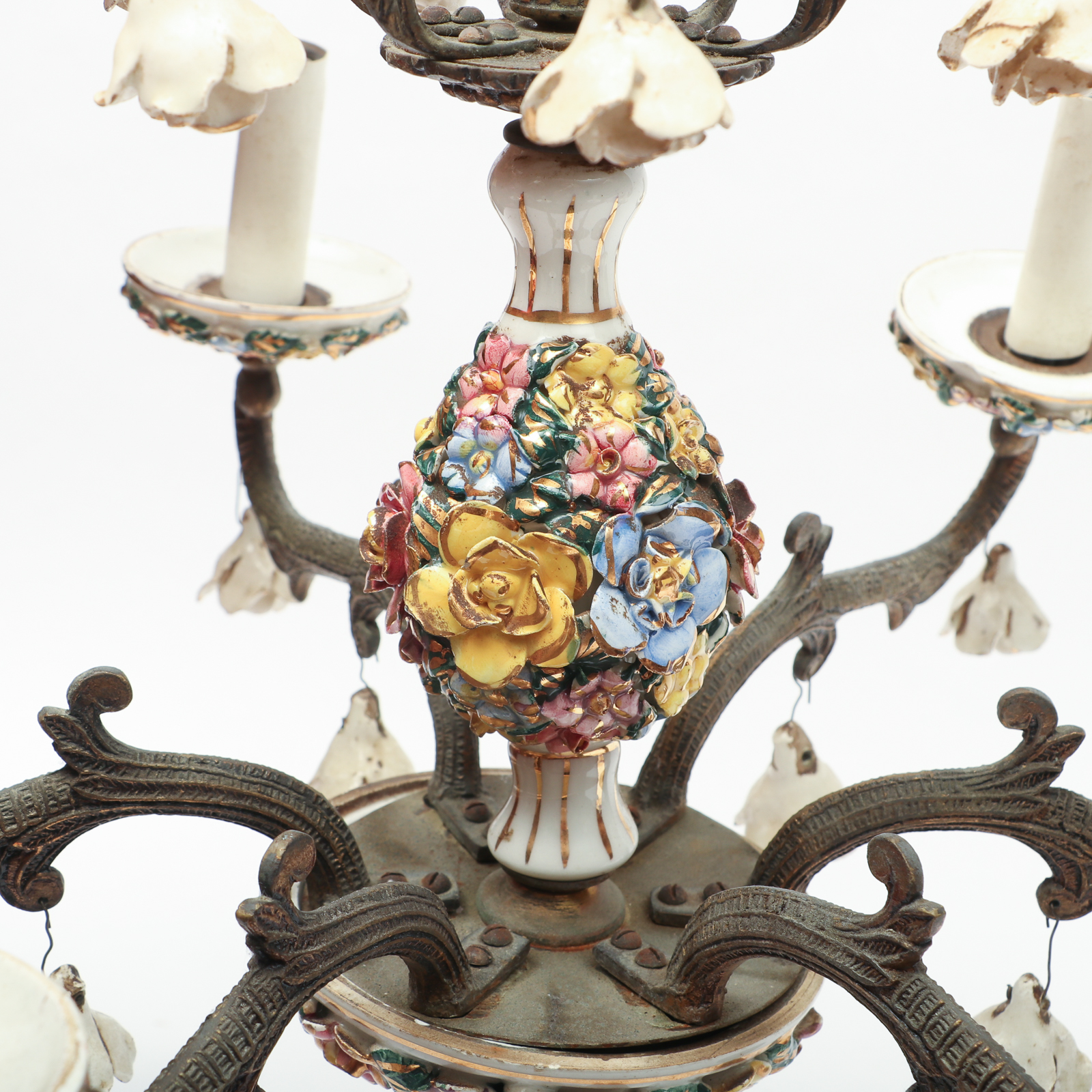 Capodimonte Style Six Arm Chandelier, Early to Mid 20th Century