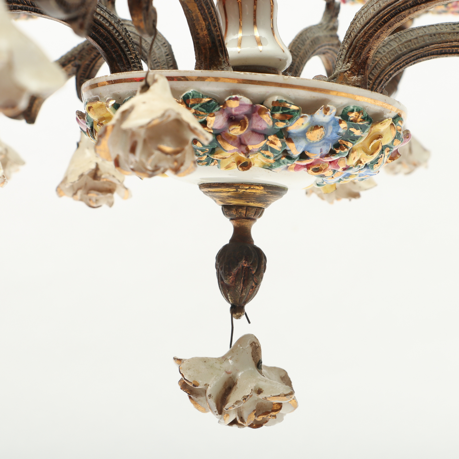 Capodimonte Style Six Arm Chandelier, Early to Mid 20th Century