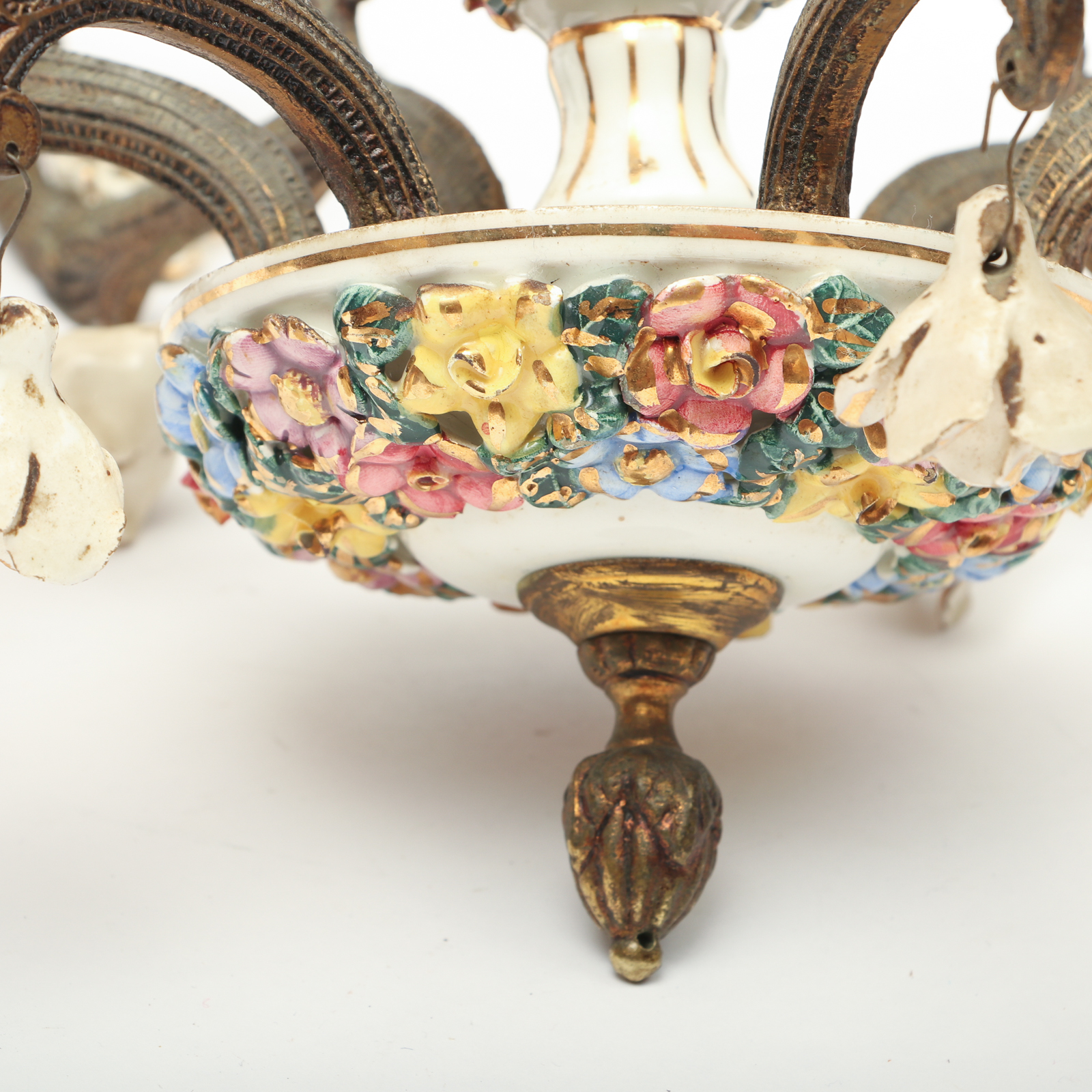 Capodimonte Style Six Arm Chandelier, Early to Mid 20th Century