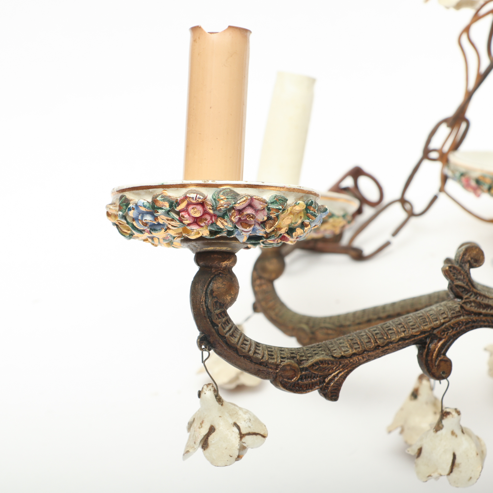 Capodimonte Style Six Arm Chandelier, Early to Mid 20th Century