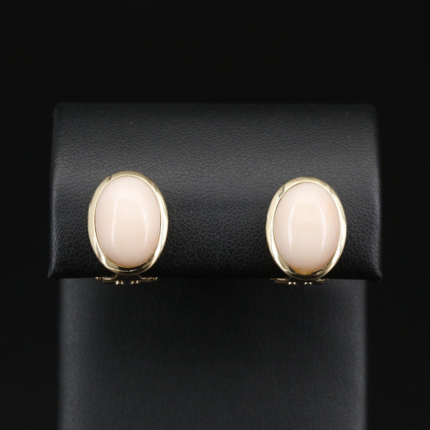 18K Oval Coral Clip Earrings