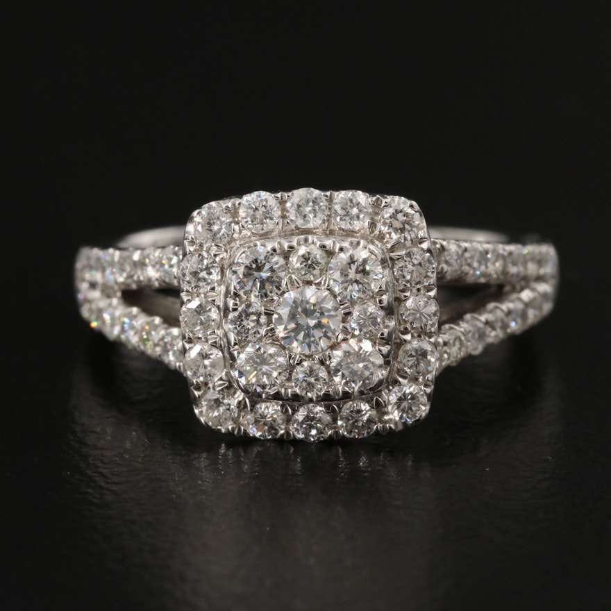 14K 1.00 CTW Diamond Halo Ring with Split Shank