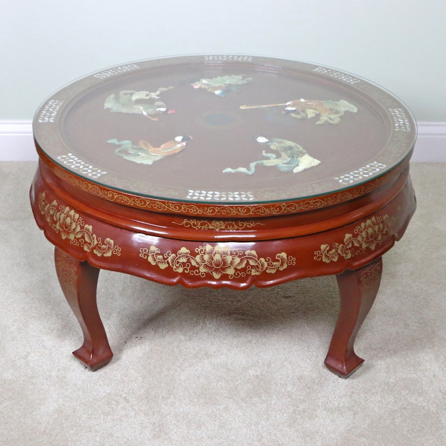 Chinese Decorated Coffee Table with Inlaid Mother-of-Pearl and Stone