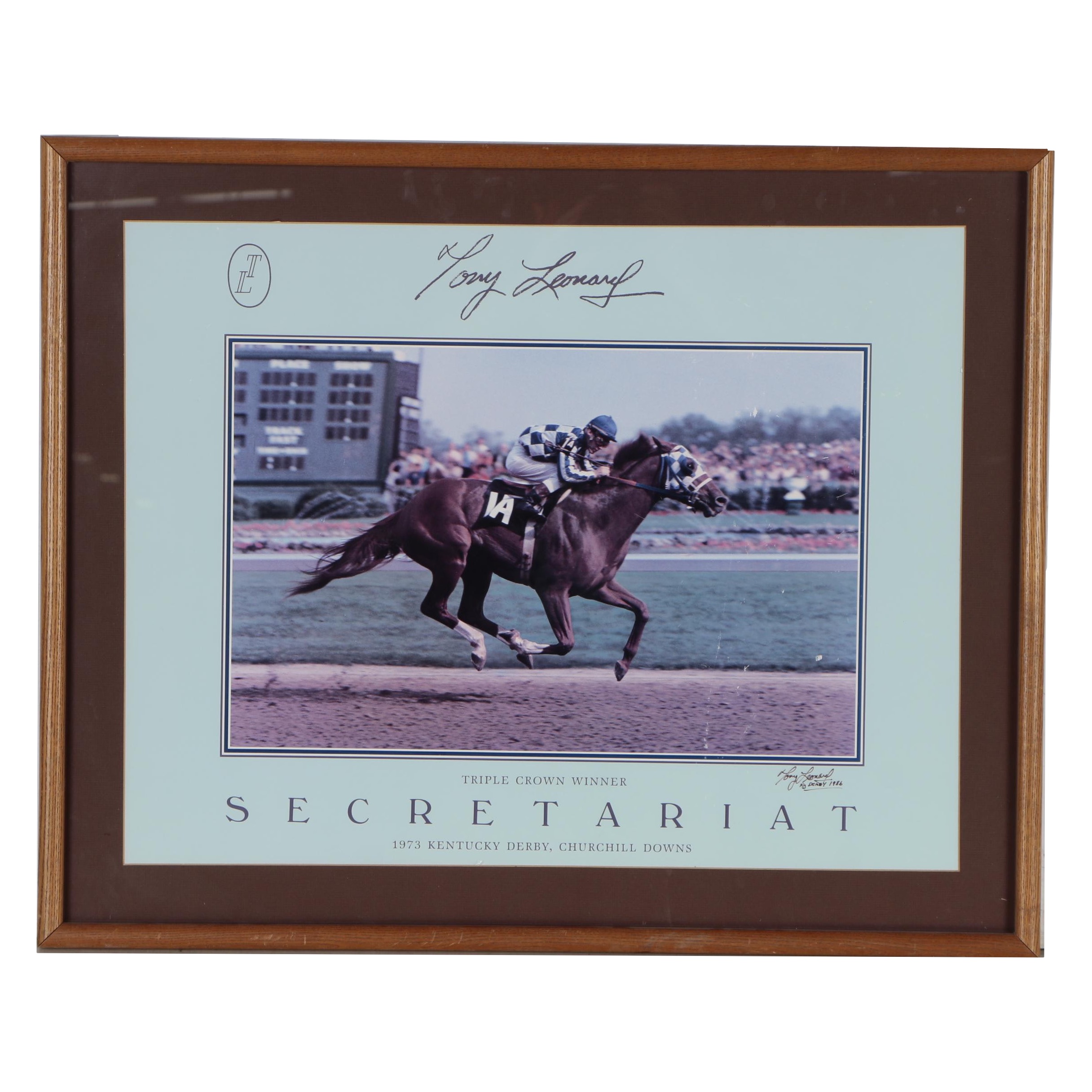 Tony Leonard Signed Secretariat Lithograph, Framed