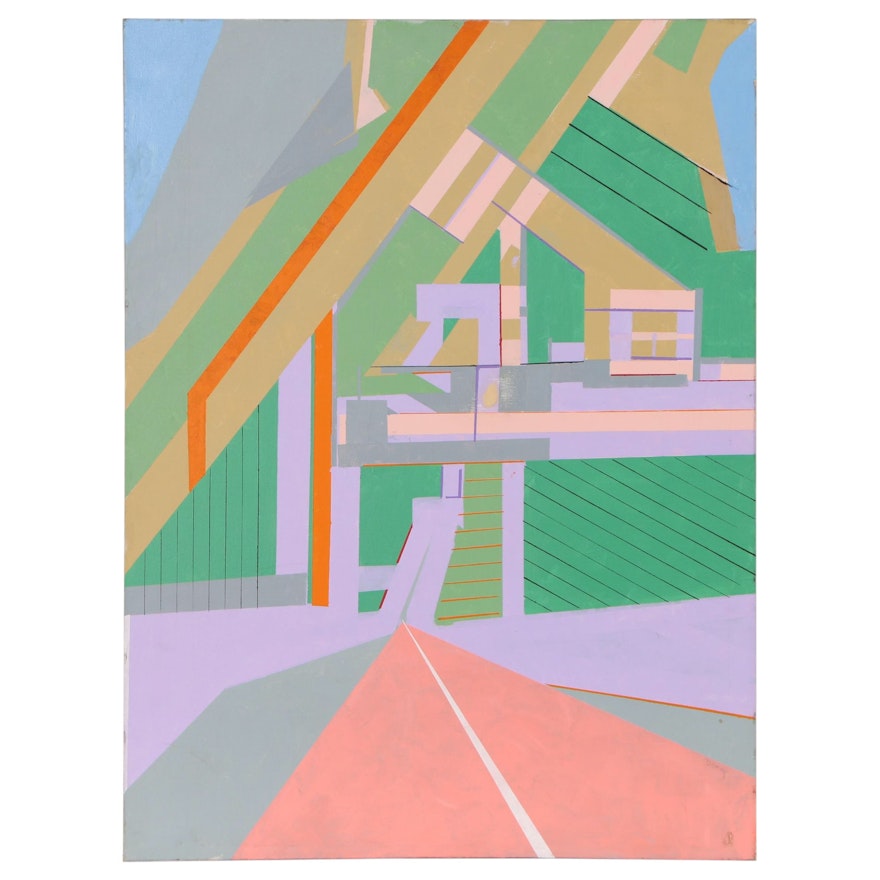 Modernist Geometric Acrylic Painting in the Style of Charles Domsky