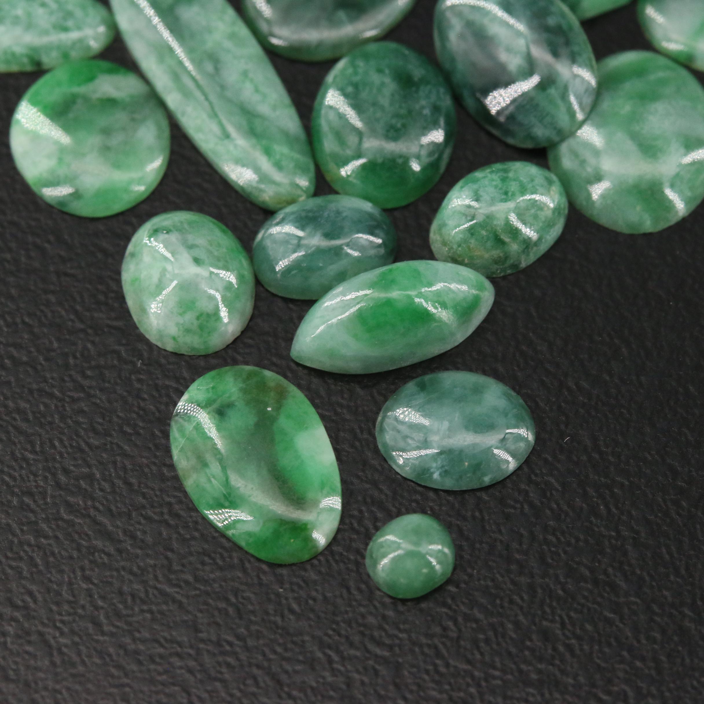 Loose 87.17 CTW Jadeite Selection Featuring Various Cabochon Shapes
