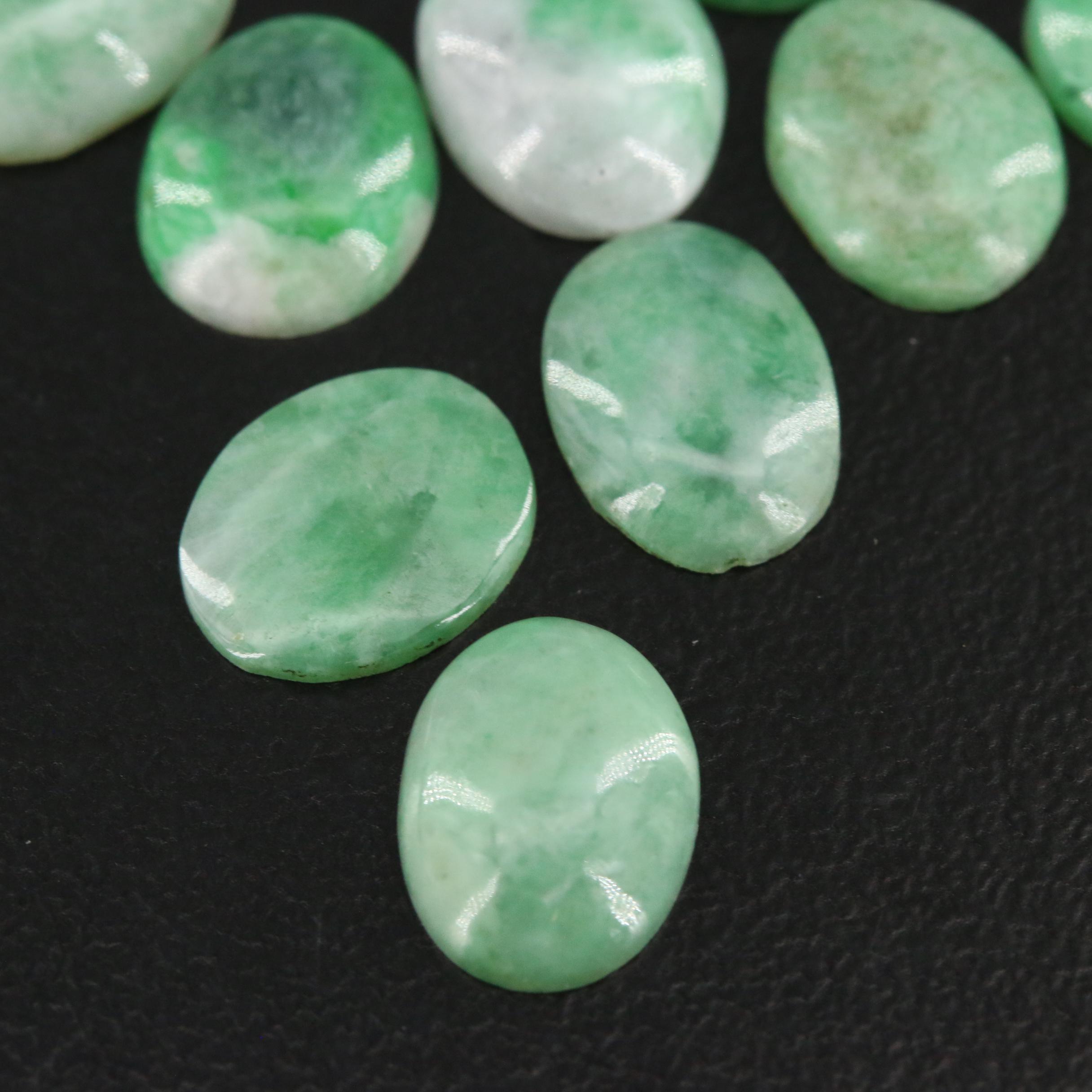 Loose 87.17 CTW Jadeite Selection Featuring Various Cabochon Shapes