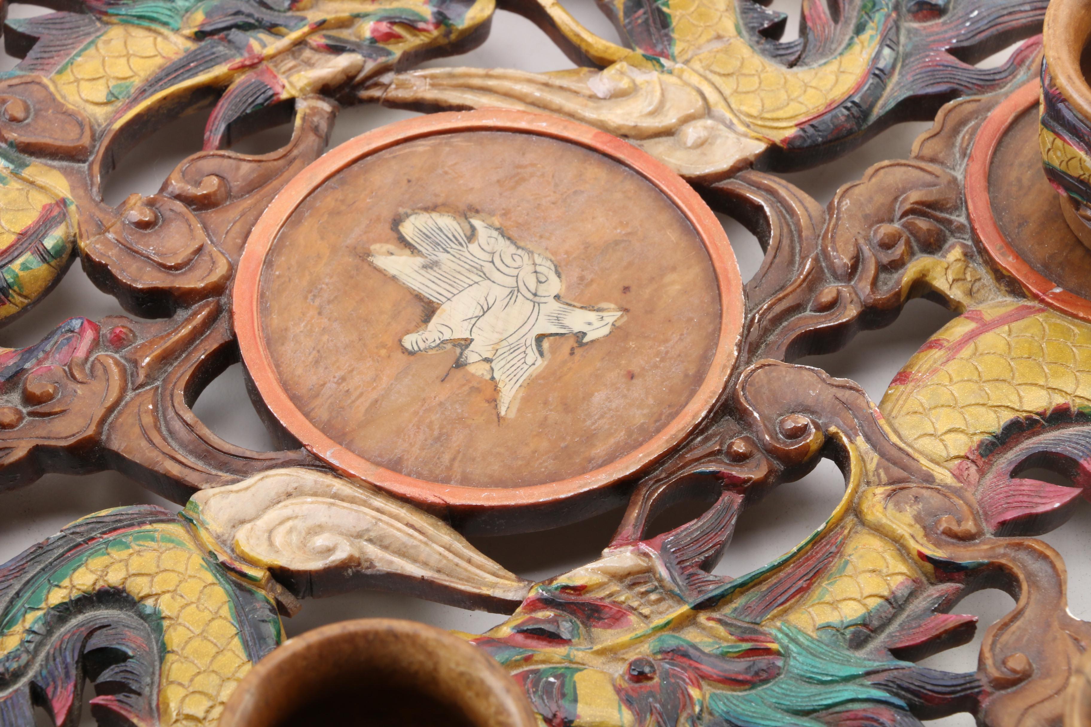 Chinese Hand-Carved Soapstone and Mother of Pearl Dragon Tea Set