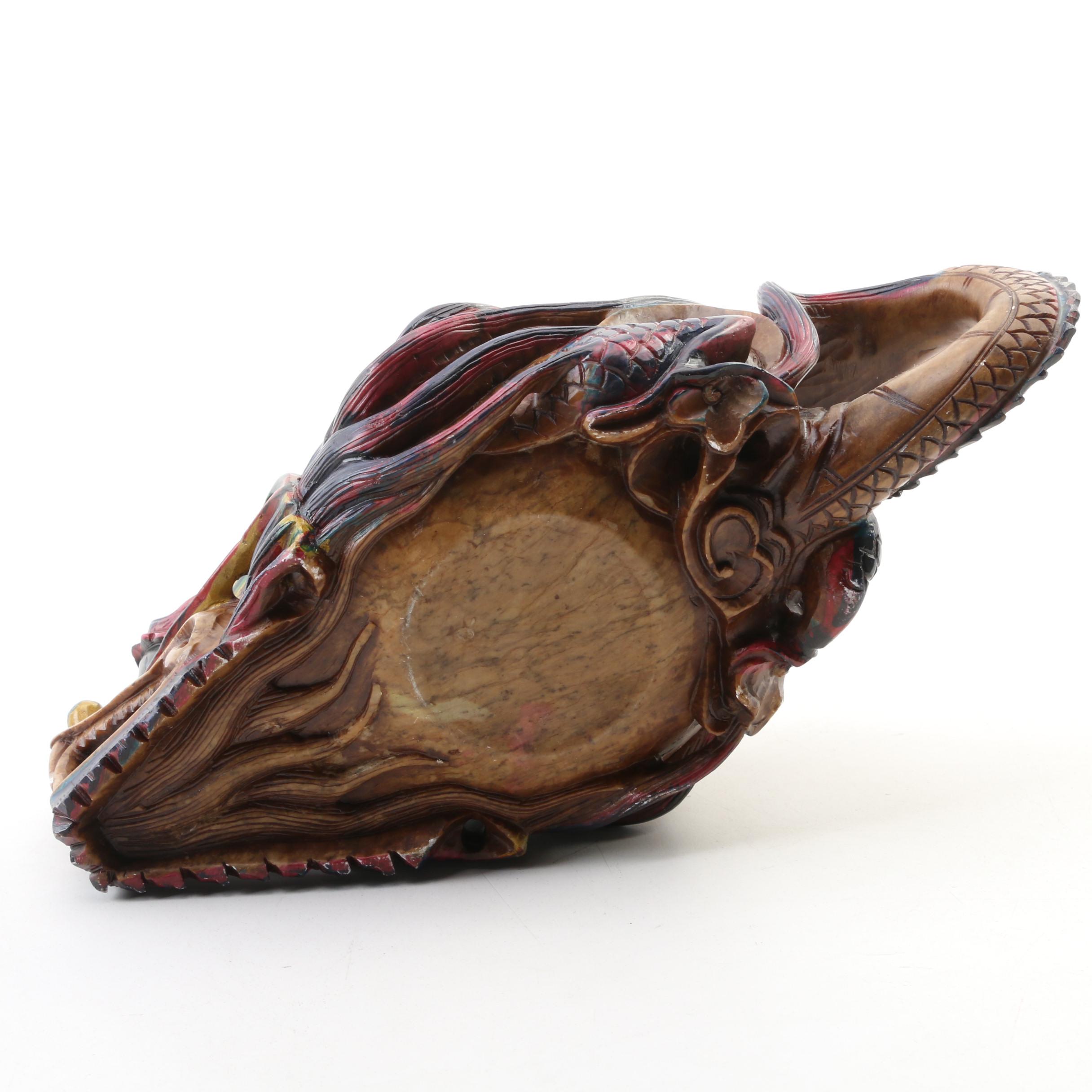 Chinese Hand-Carved Soapstone and Mother of Pearl Dragon Tea Set