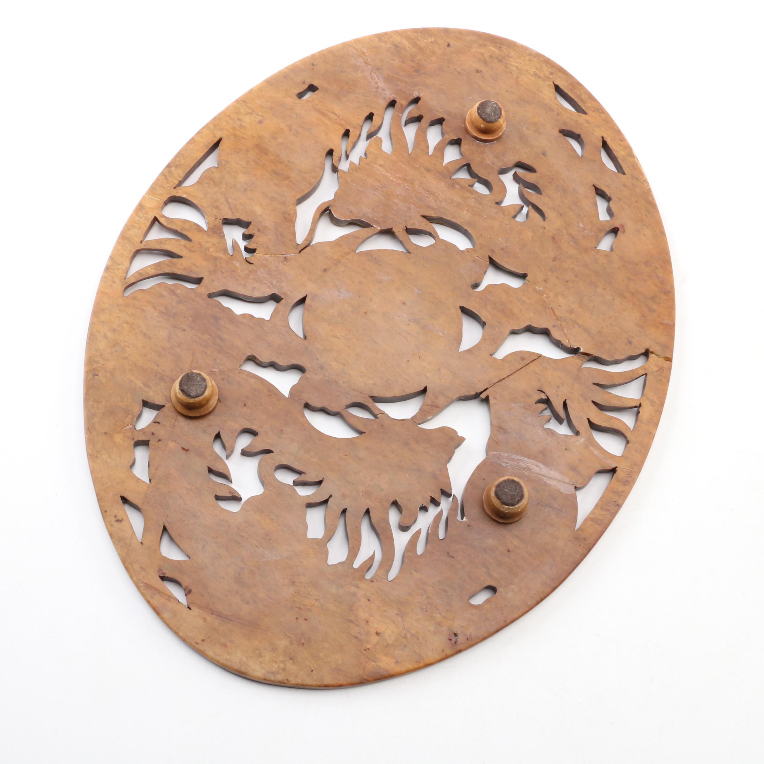 Chinese Hand-Carved Soapstone and Mother of Pearl Dragon Tea Set