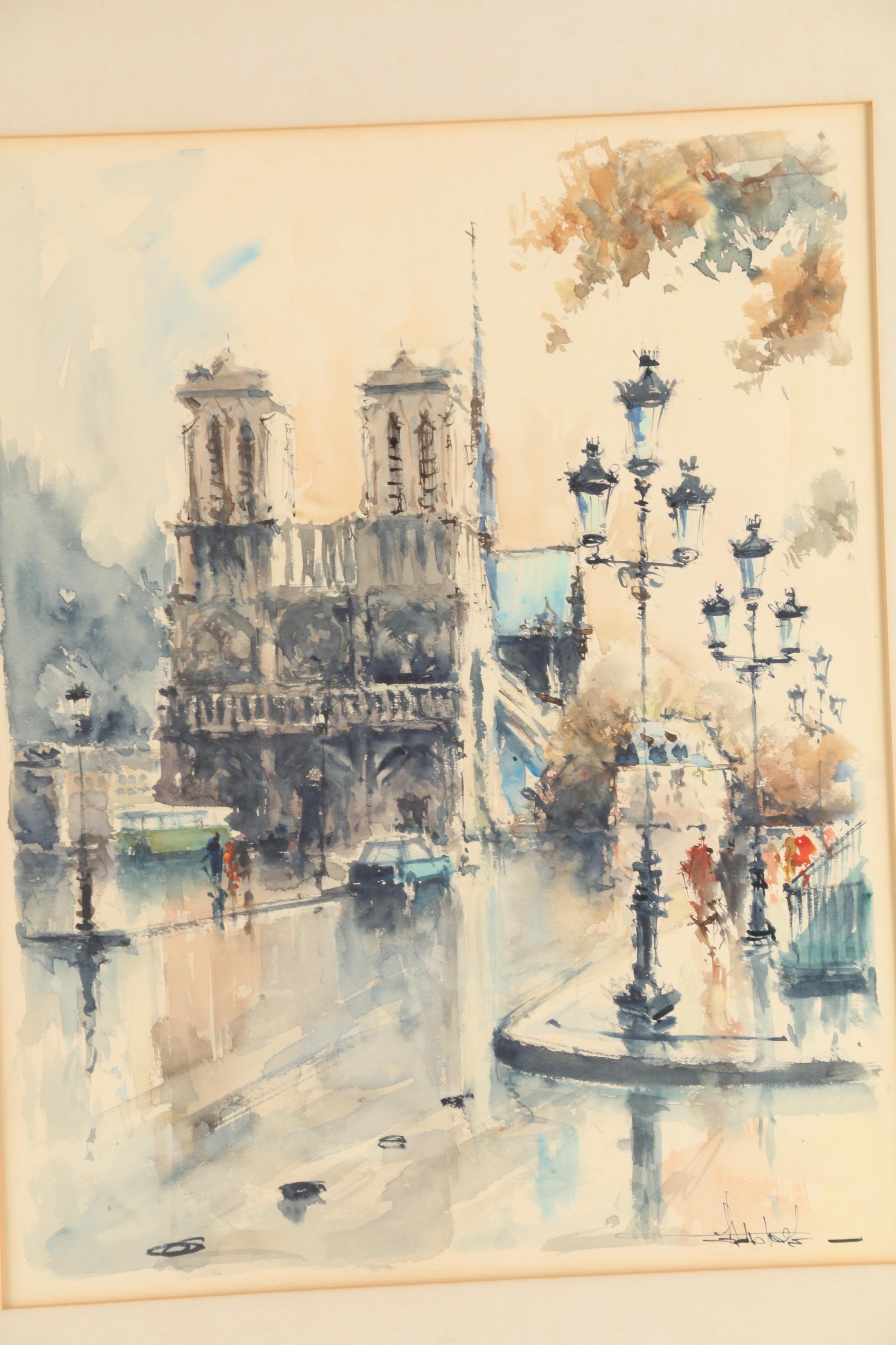 Stephane Wrobel Watercolor Painting "Notre Dame"